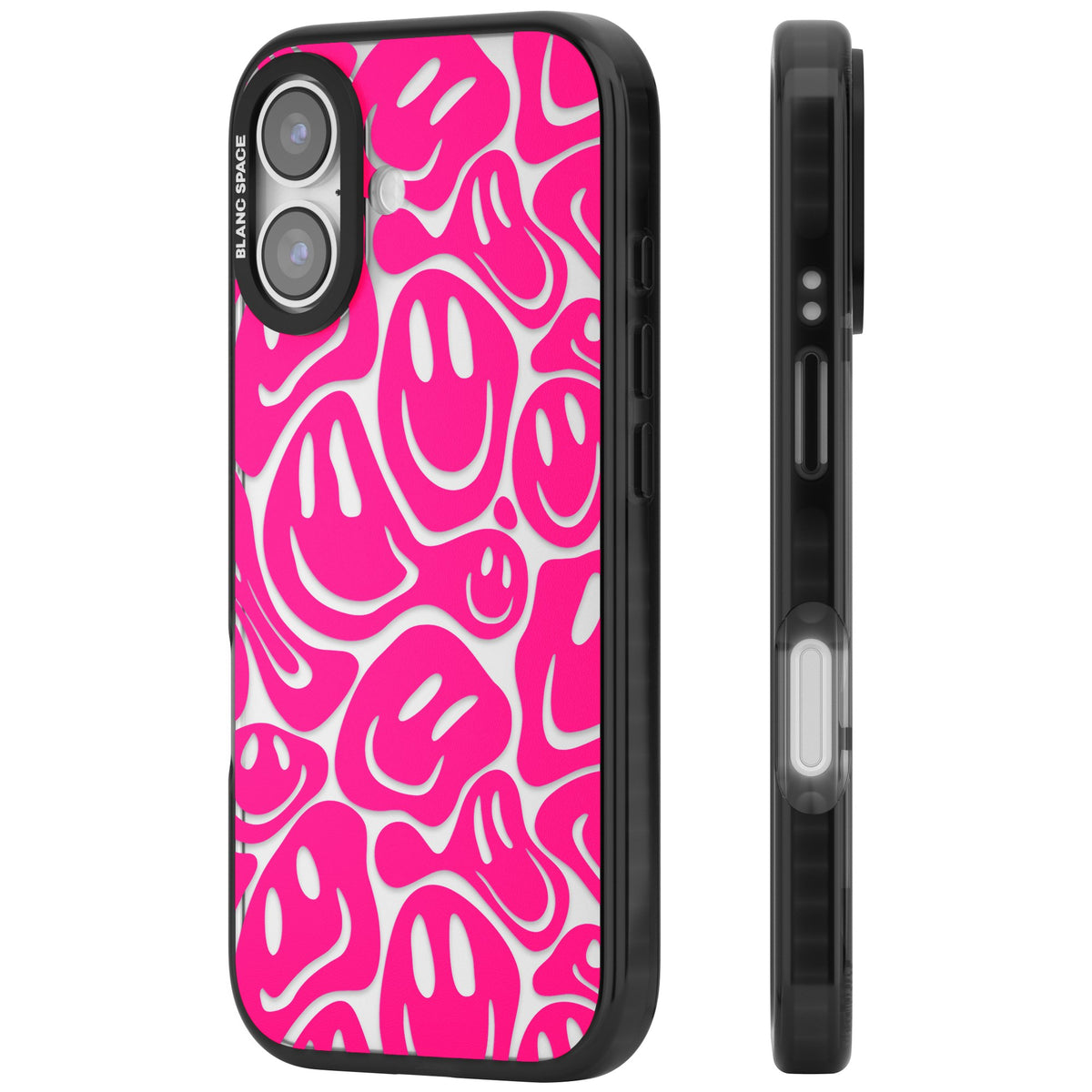 Pink Acid Faces iPhone 16 / iPhone 16 Plus / iPhone 17 Impact Black Phone Case side