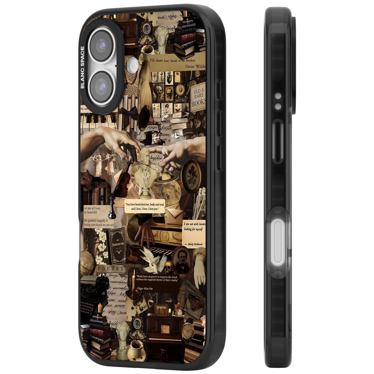 Antique Collage iPhone 16 / iPhone 16 Plus / iPhone 17 Impact Black Phone Case side