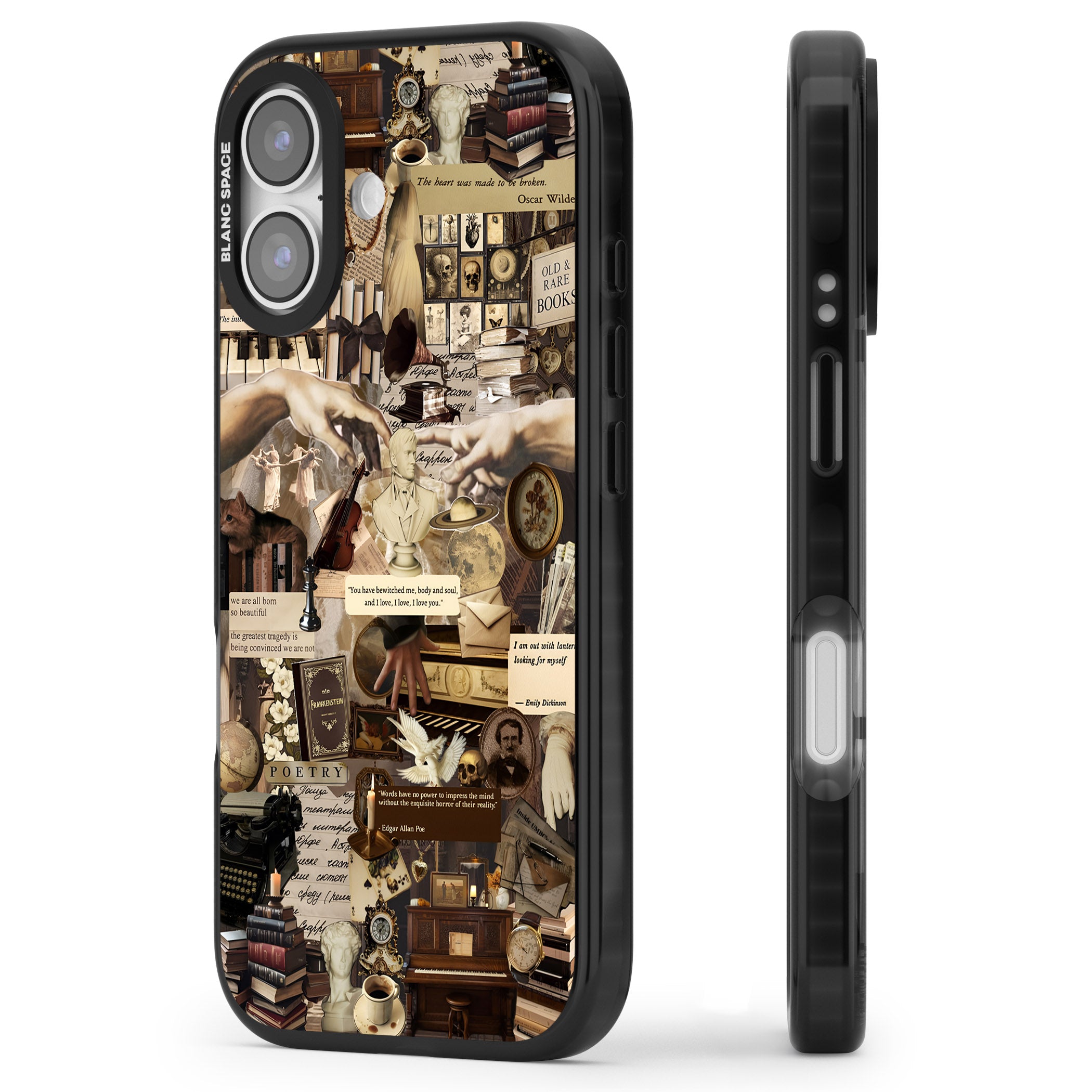 Antique Collage iPhone 17 Impact Black Phone Case Side Profile