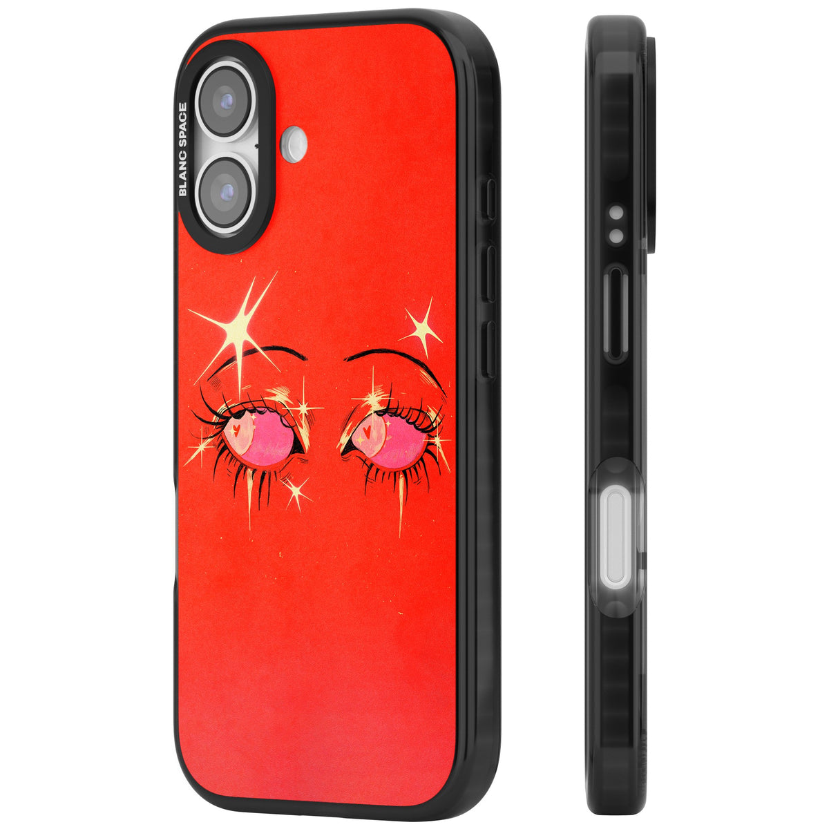 Pink Ethereal Eyes iPhone 16 / iPhone 16 Plus / iPhone 17 Impact Black Phone Case side