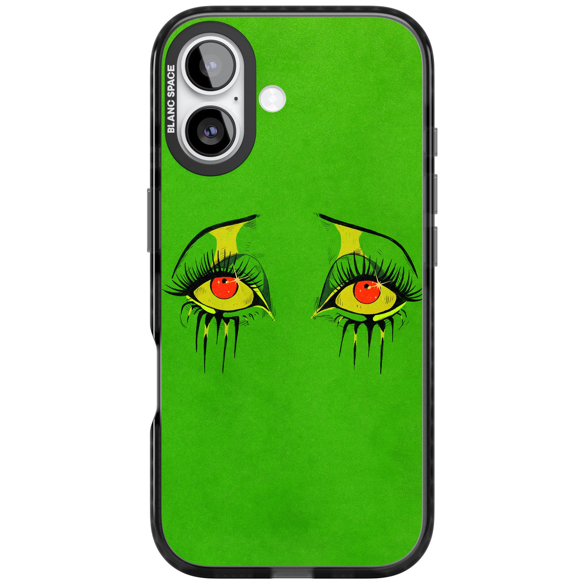 Green Enchanted Eyes iPhone 16 / iPhone 16 Plus / iPhone 17 Impact Black Phone Case front