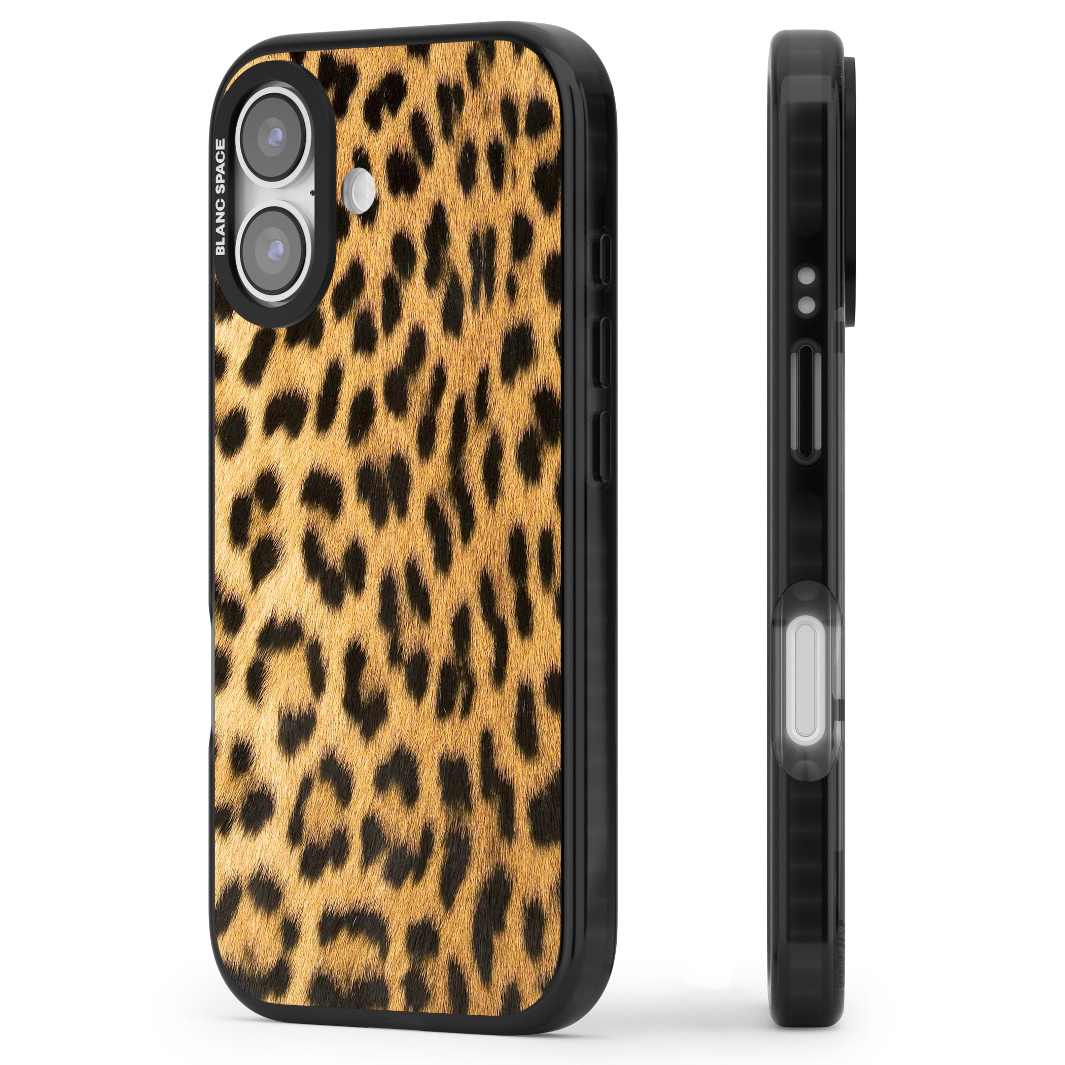 Designer Fashion Gold Leopard Print iPhone 17 Impact Black Phone Case Side Profile