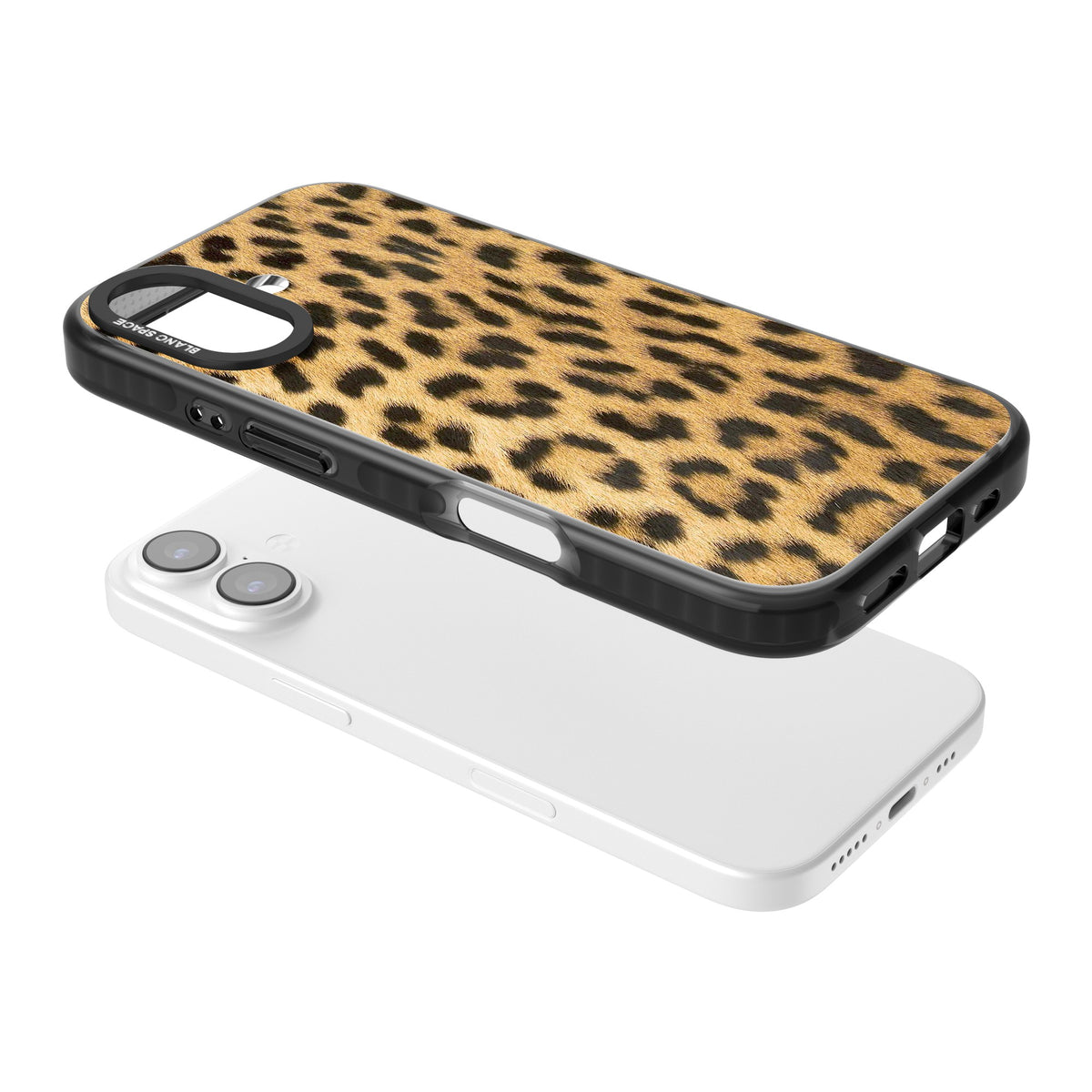 Savannah Leopard iPhone 16 / iPhone 16 Plus / iPhone 17 Impact Black Phone Case angled