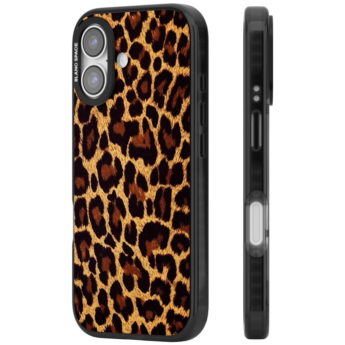 Classic Leopard iPhone 16 / iPhone 16 Plus / iPhone 17 Impact Black Phone Case side