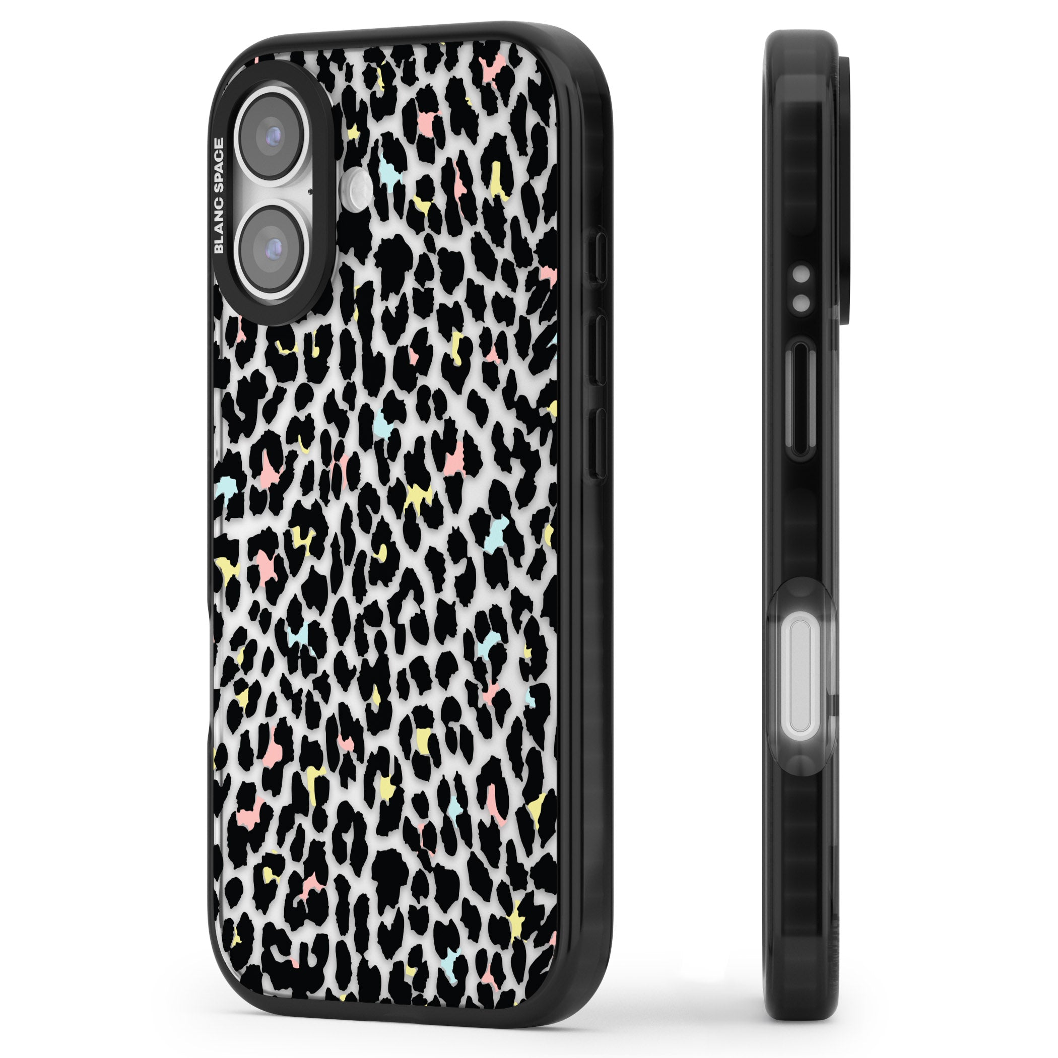 Pastel Leopard Print iPhone 17 Impact Black Phone Case Side Profile