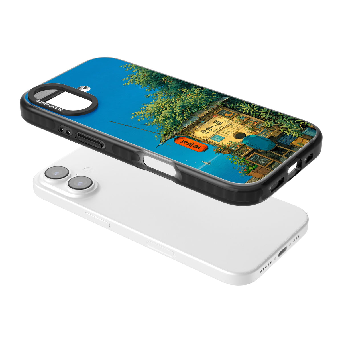 The Shirahama Kiosk iPhone 16 / iPhone 16 Plus / iPhone 17 Impact Black Phone Case angled