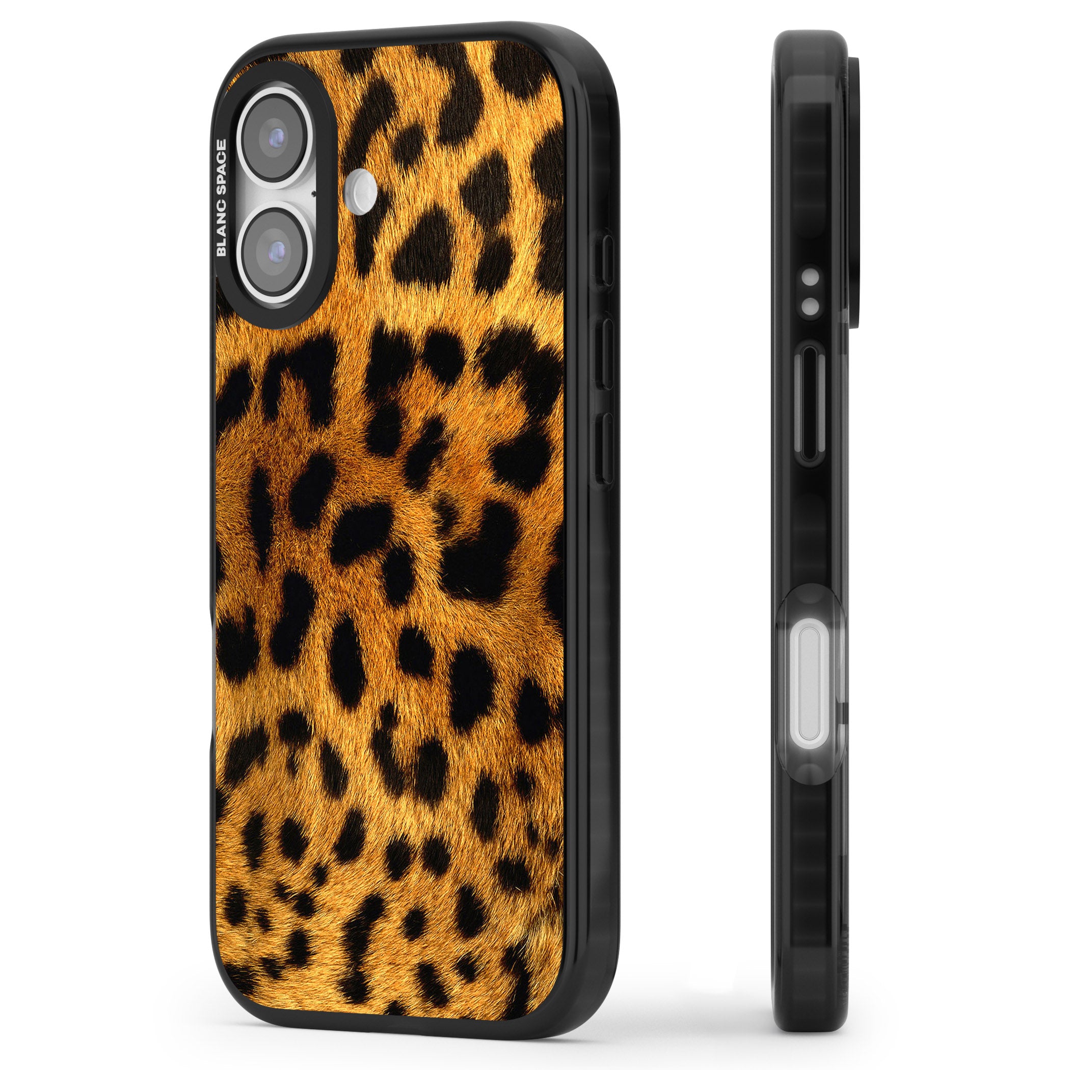 Leopard Print iPhone 17 Impact Black Phone Case Side Profile