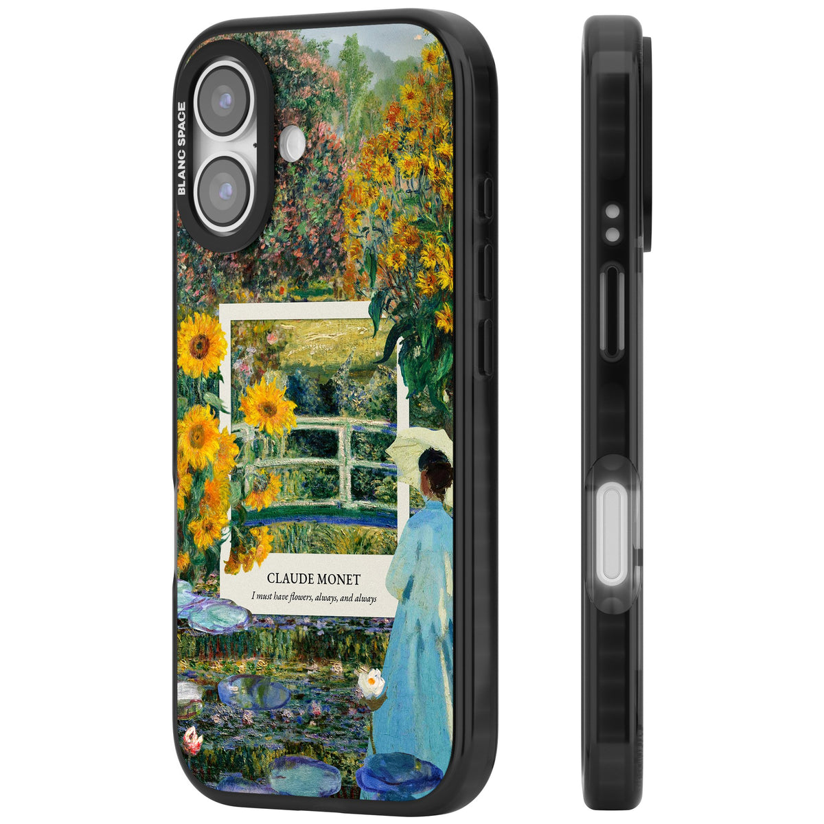 Monet Garden Bridge iPhone 16 / iPhone 16 Plus / iPhone 17 Impact Black Phone Case side