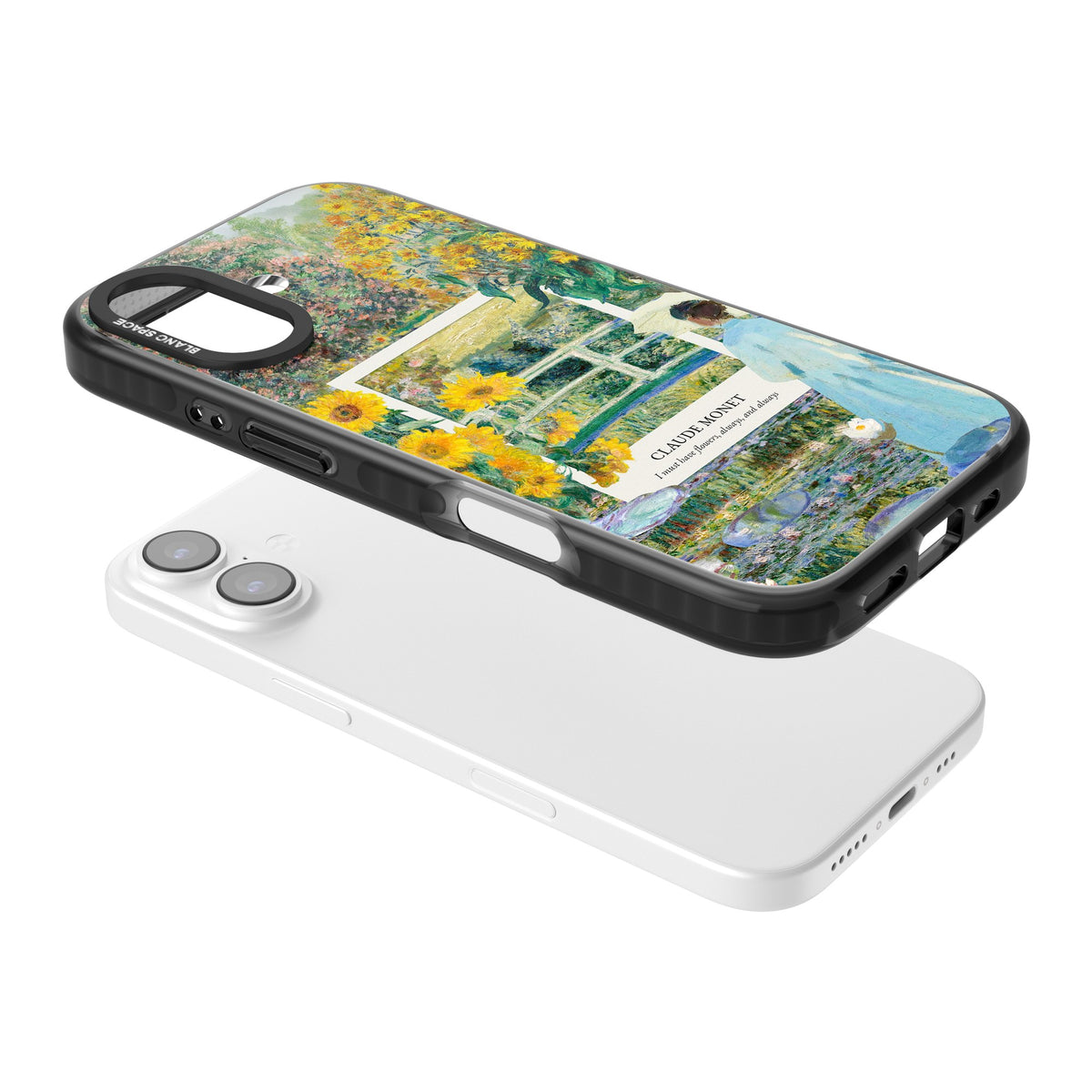 Monet Garden Bridge iPhone 16 / iPhone 16 Plus / iPhone 17 Impact Black Phone Case angled