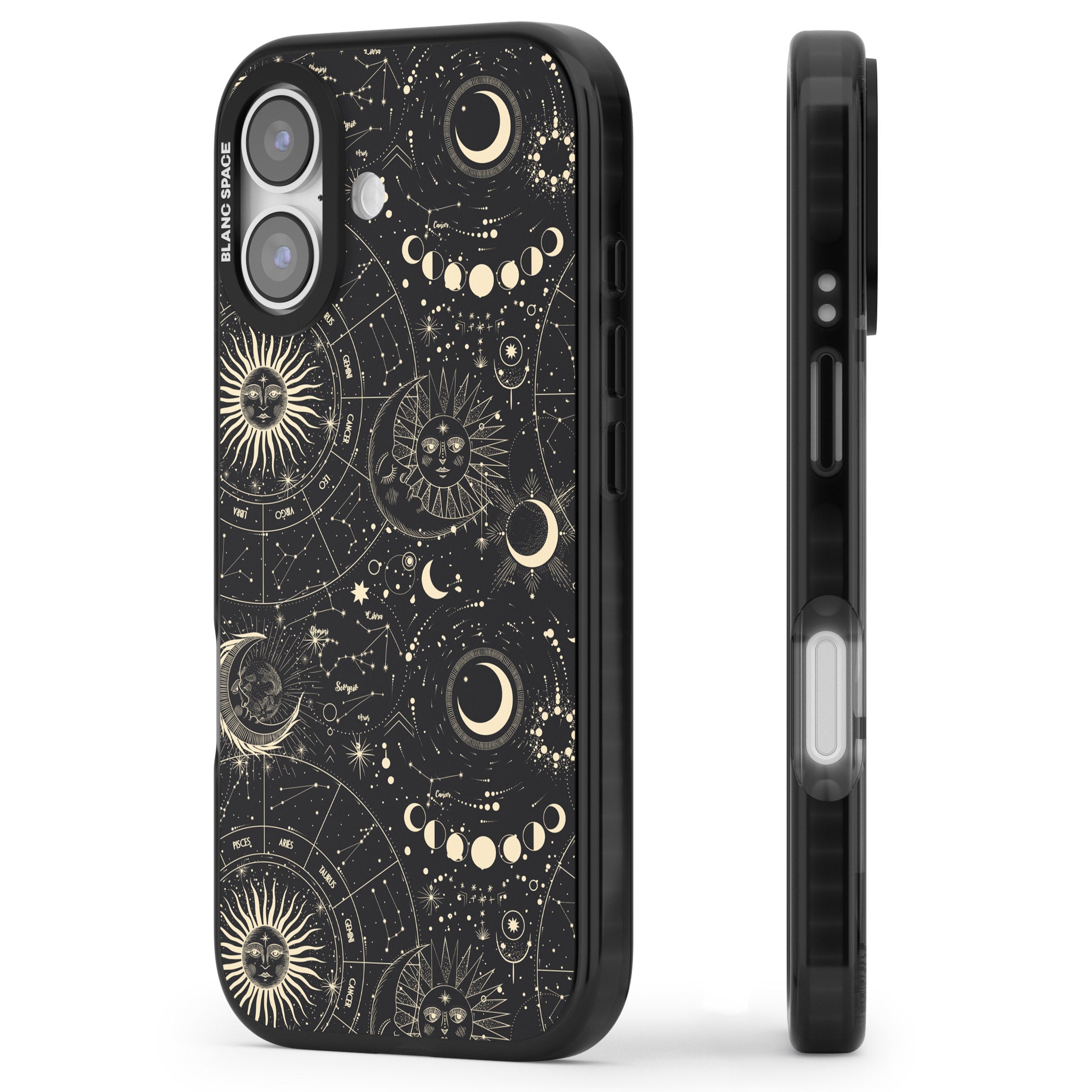 Celestial Suns, Moons & Zodiacs iPhone 17 Impact Black Phone Case Side Profile