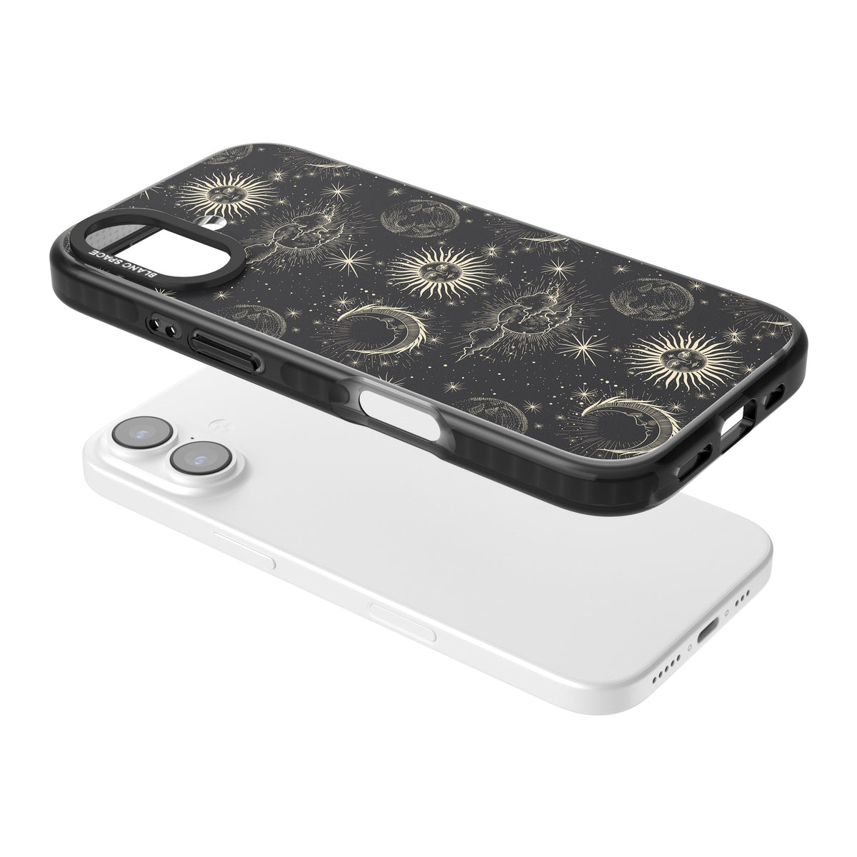 Celestial Almanac iPhone 16 / iPhone 16 Plus / iPhone 17 Impact Black Phone Case angled