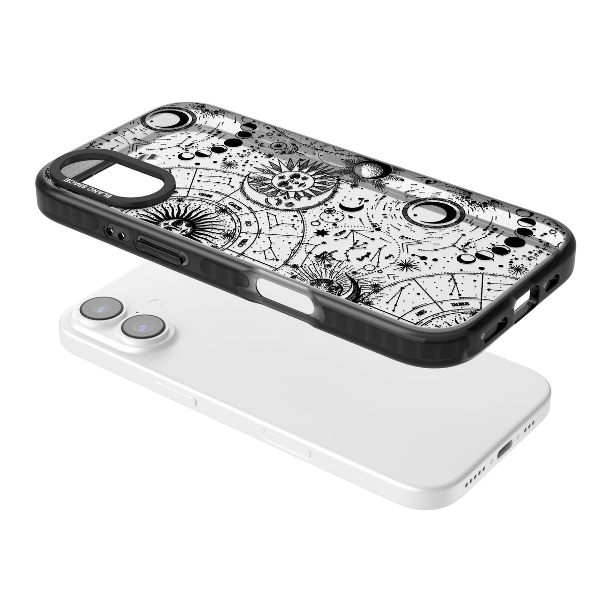 Astral Mystic iPhone 16 / iPhone 16 Plus / iPhone 17 Impact Black Phone Case angled
