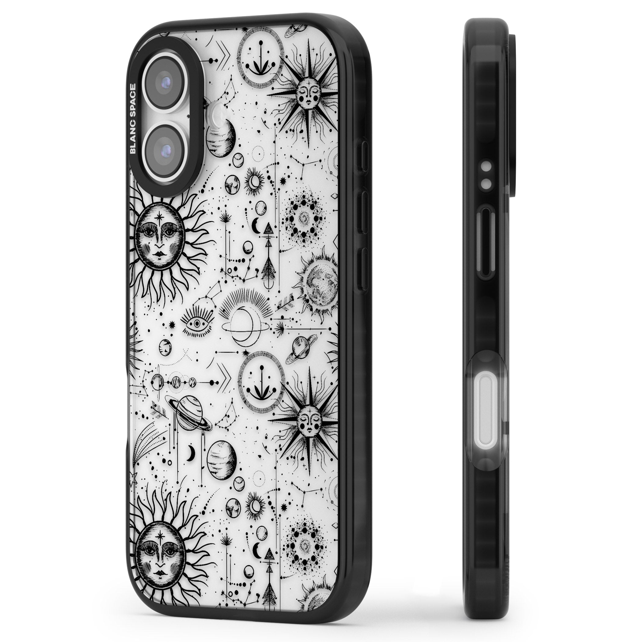 Cosmic Sun & Planets Zodiac iPhone 17 Impact Black Phone Case Side Profile