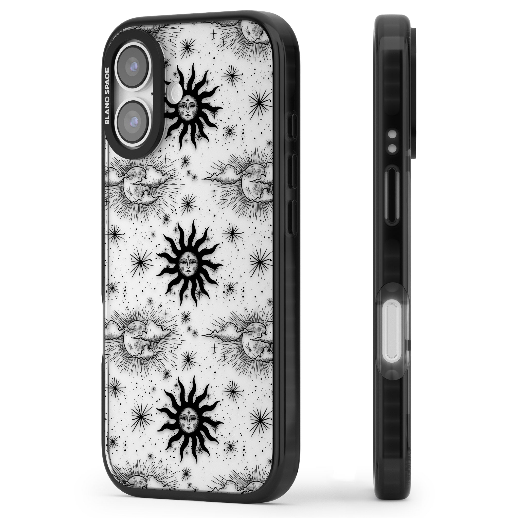 Vintage Sun & Moon iPhone 17 Impact Black Phone Case Side Profile
