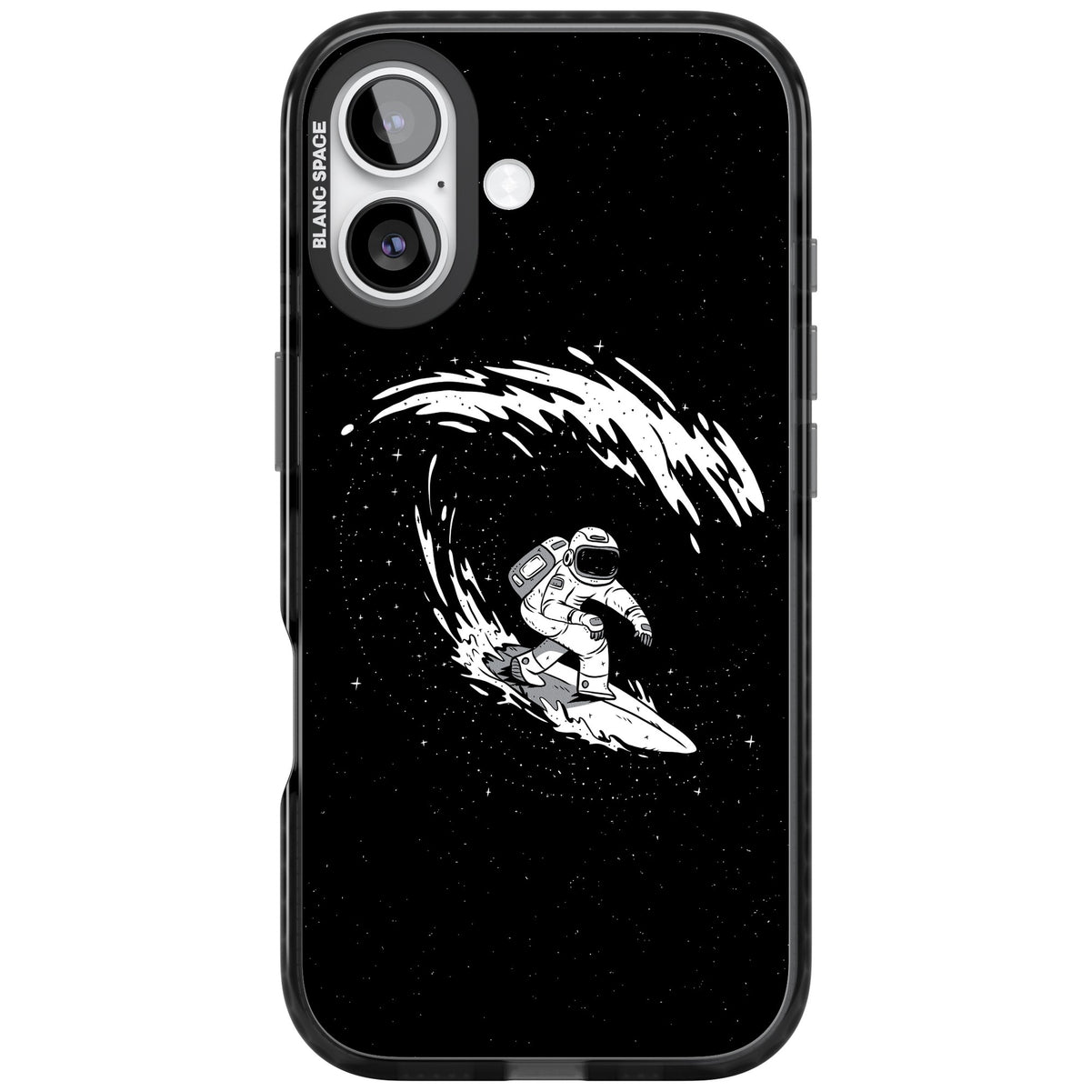 Cosmic Surf iPhone 16 / iPhone 16 Plus / iPhone 17 Impact Black Phone Case front