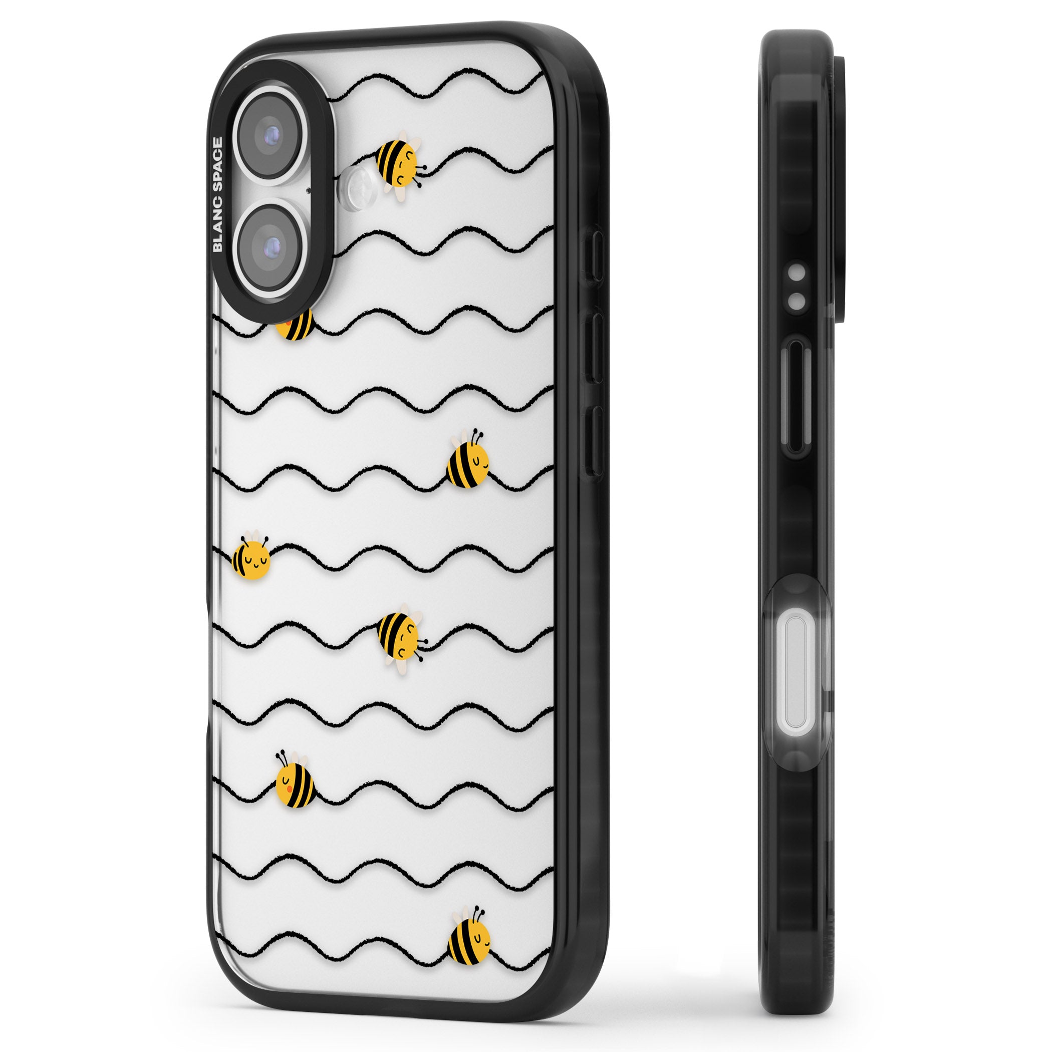 Bee Wave Pattern iPhone 17 Impact Black Phone Case Side Profile