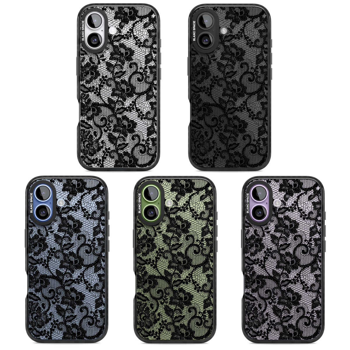 Black Lace gothic iPhone case featuring intricate black floral lace pattern with vintage whimsigoth detail | Clear Impact case for iPhone 17