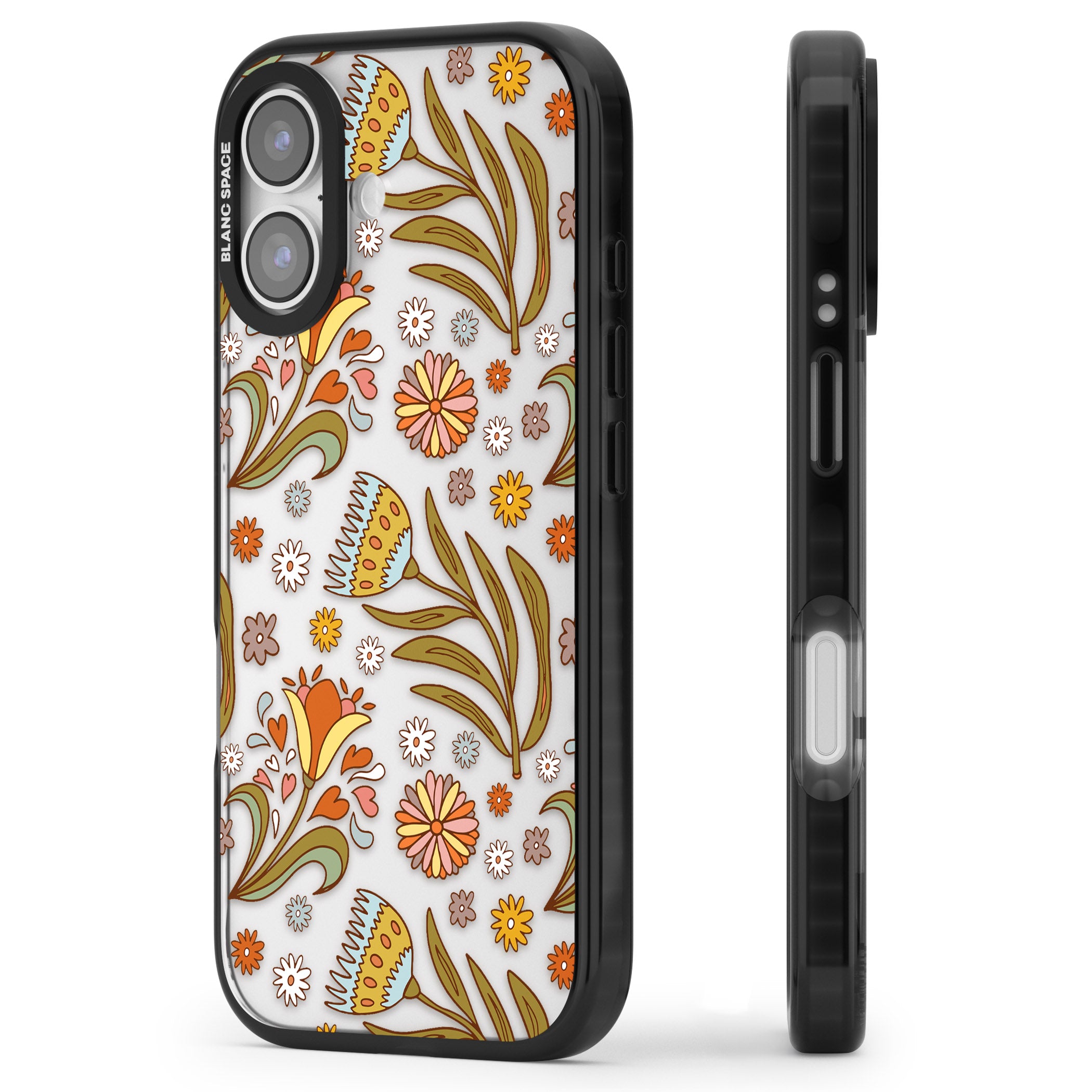 Boho Celestial Wildflower iPhone 17 Impact Black Phone Case Side Profile