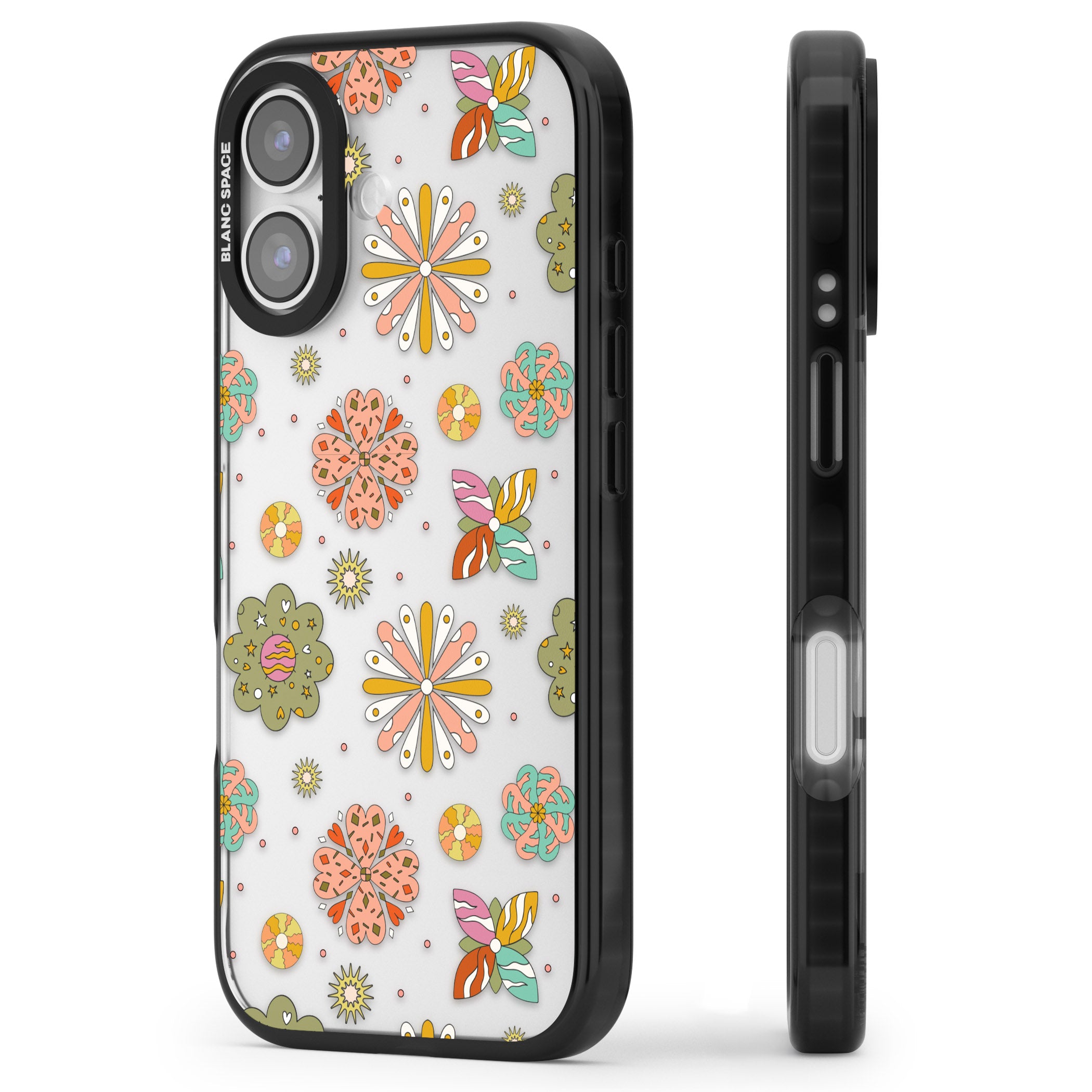 Boho Celestial Psychedelic Floral iPhone 17 Impact Black Phone Case Side Profile