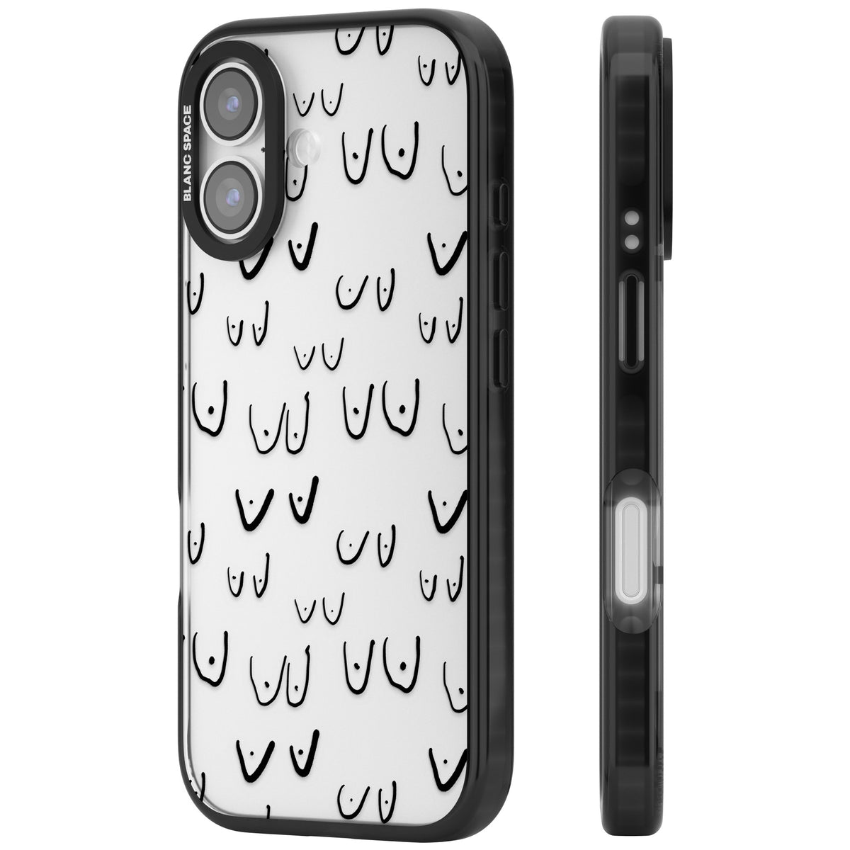 Boob Pattern (Black) iPhone 16 / iPhone 16 Plus / iPhone 17 Impact Black Phone Case side