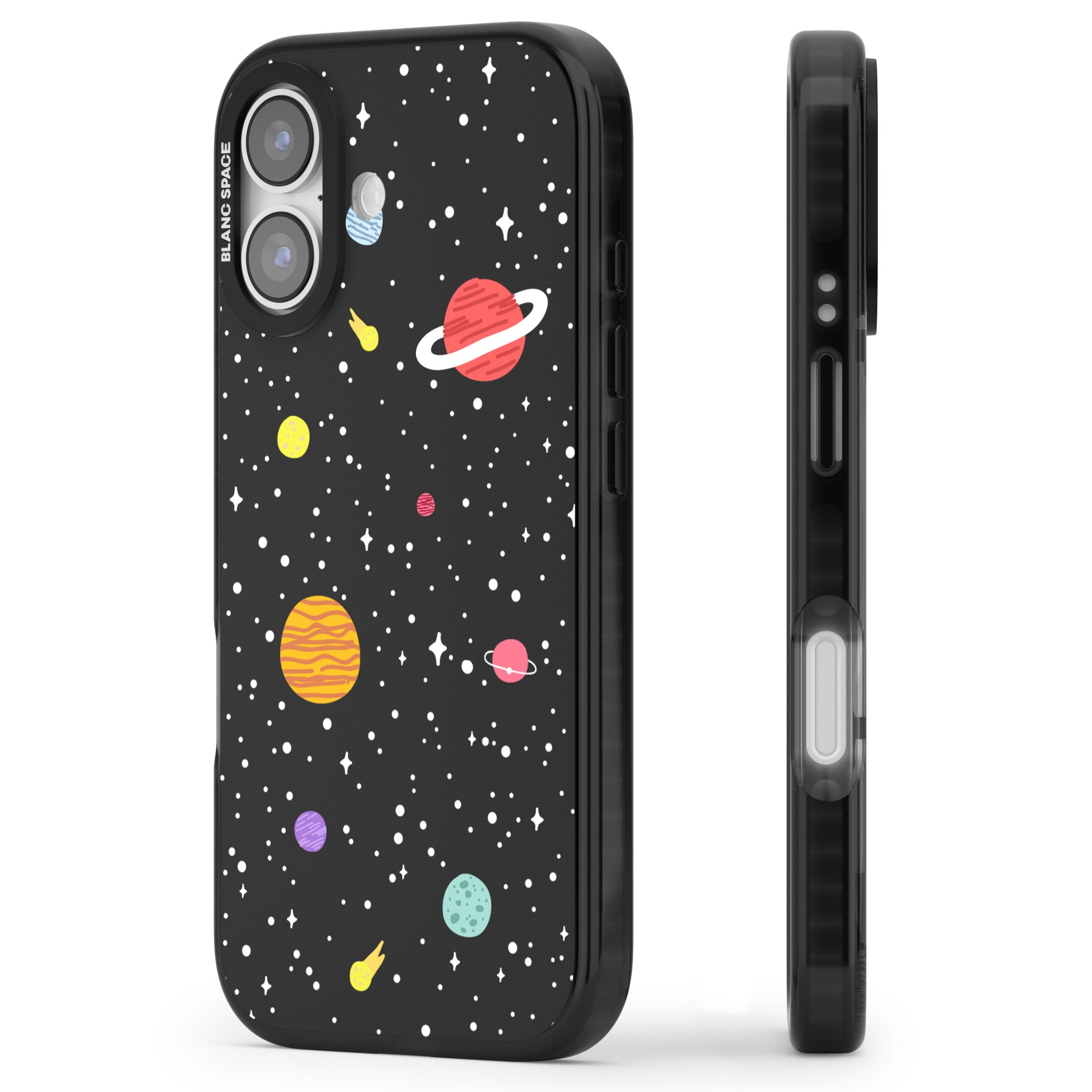 Cute Cartoon Planets iPhone 17 Impact Black Phone Case Side Profile