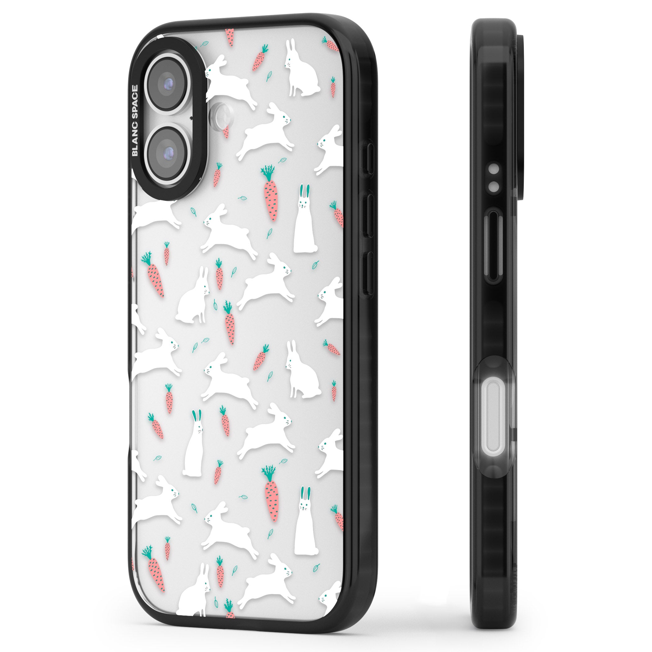 White Bunnies And Carrots iPhone 17 Impact Black Phone Case Side Profile