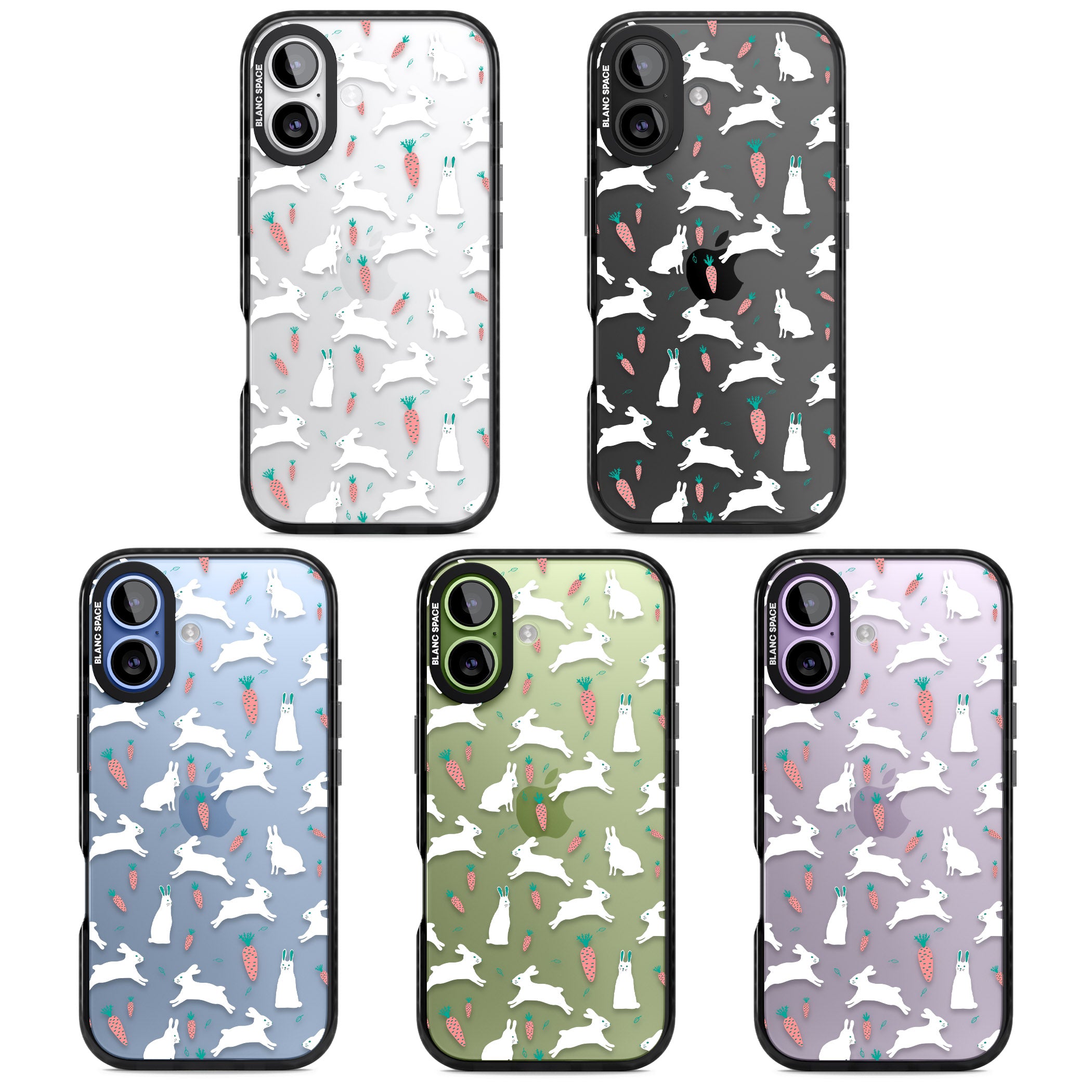 White Bunnies And Carrots iPhone 17 Impact Black Phone Case APT Impact Protection