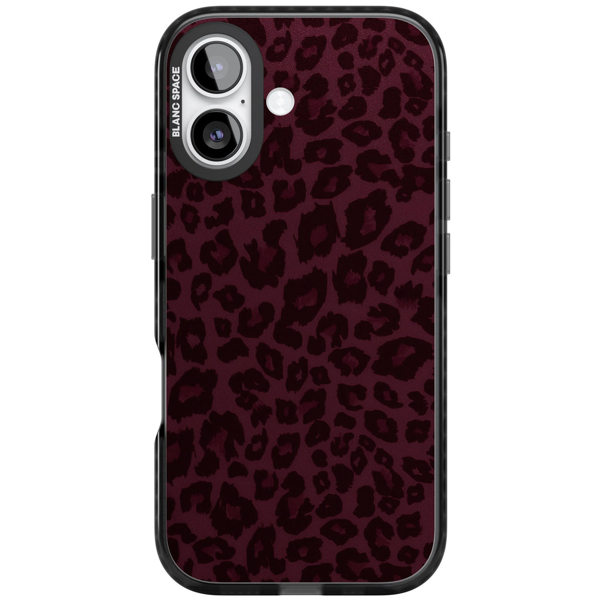Burgundy Leopard iPhone 16 / iPhone 16 Plus / iPhone 17 Impact Black Phone Case front