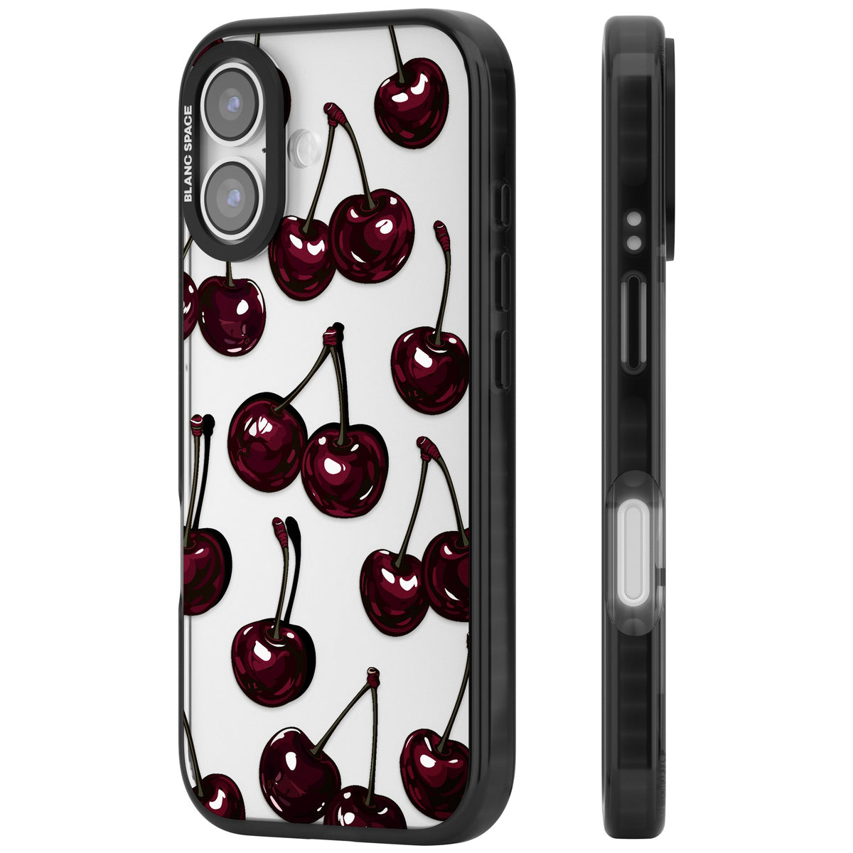 Cherry Wine iPhone 16 / iPhone 16 Plus / iPhone 17 Impact Black Phone Case side