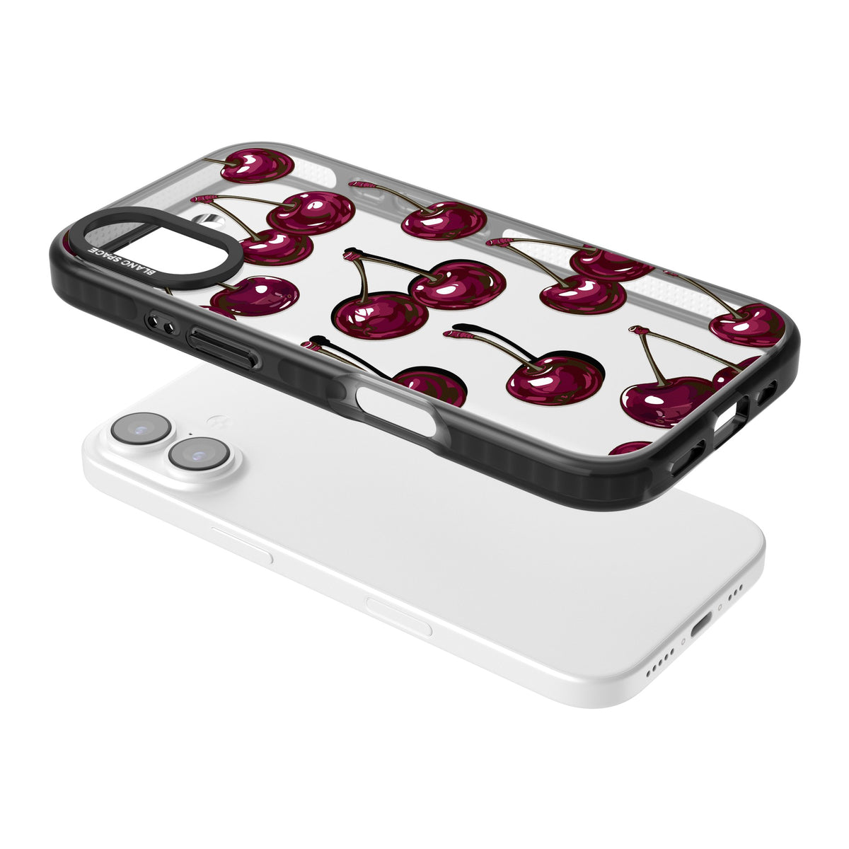 Cherry Wine iPhone 16 / iPhone 16 Plus / iPhone 17 Impact Black Phone Case angled