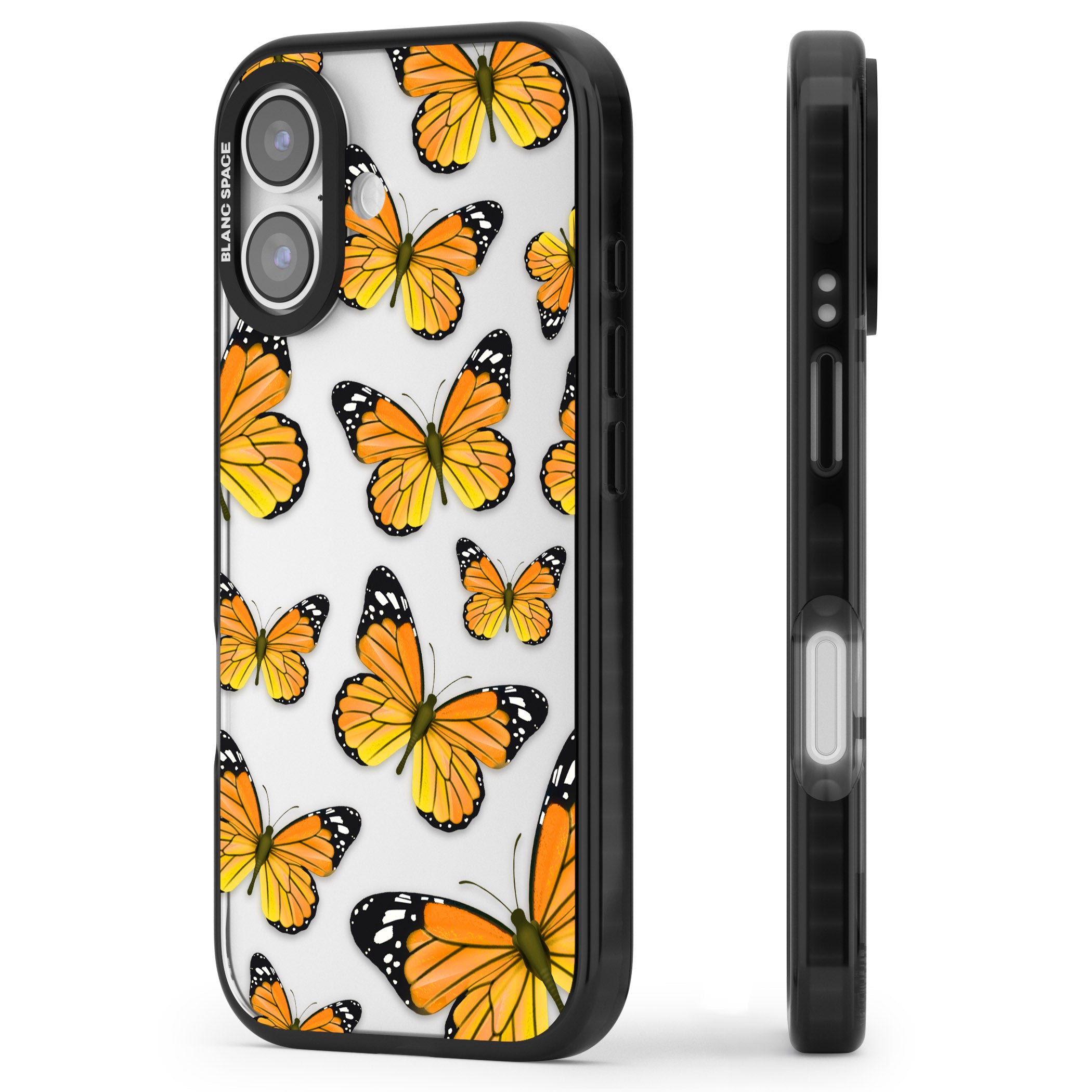 Sun Yellow Butterflies iPhone 17 Impact Black Phone Case Side Profile