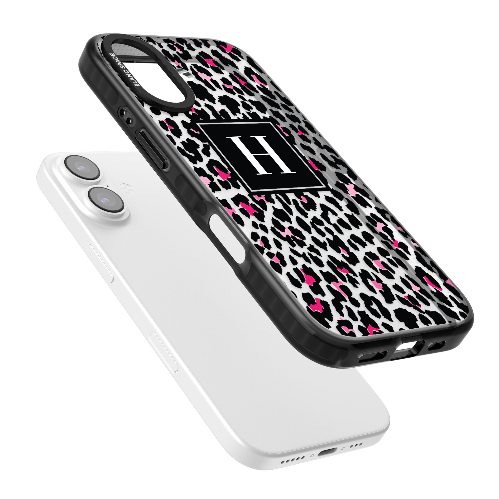 Personalised Clear Pink Leopard Monogram iPhone 17 Impact Black Phone Case Colours