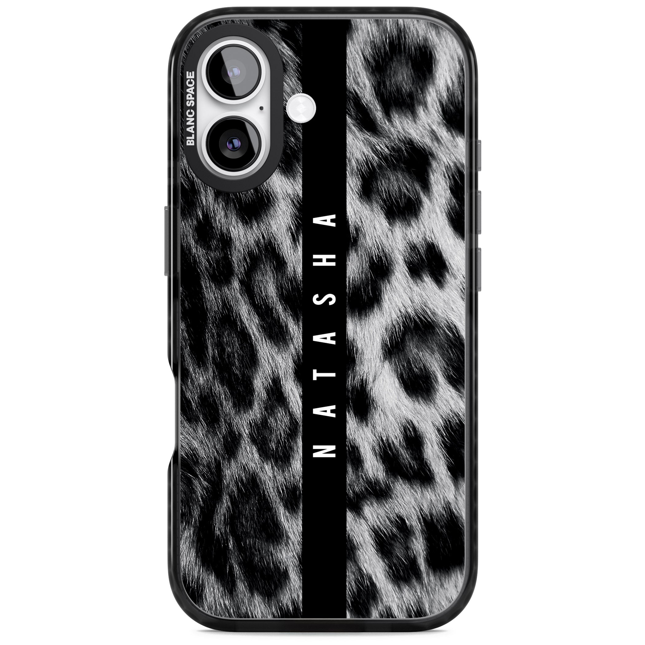Personalised Snow Leopard Print iPhone 17 Impact Black Phone Case