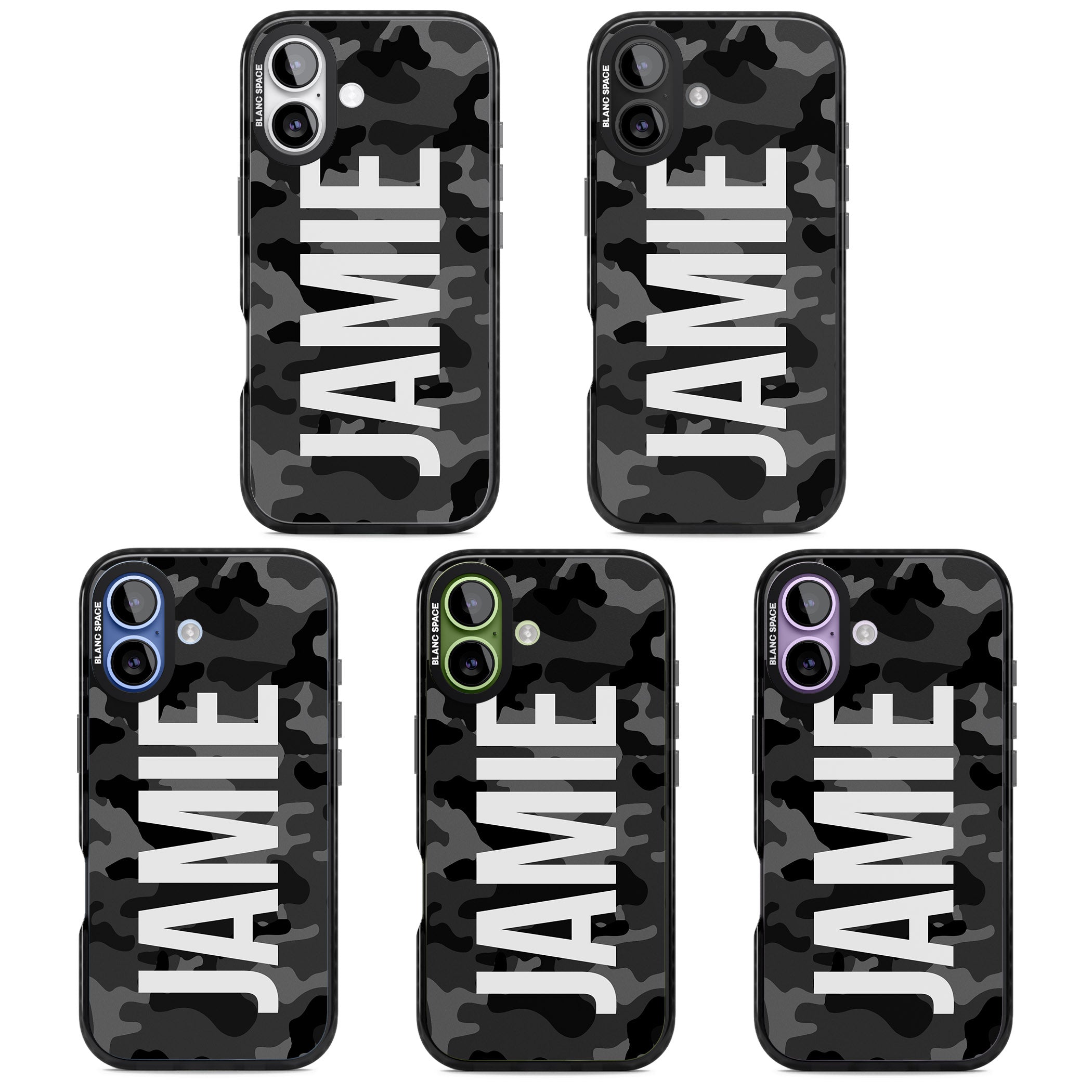 Personalised Black Camo Name Vertical iPhone 17 Impact Black Phone Case APT Impact Protection