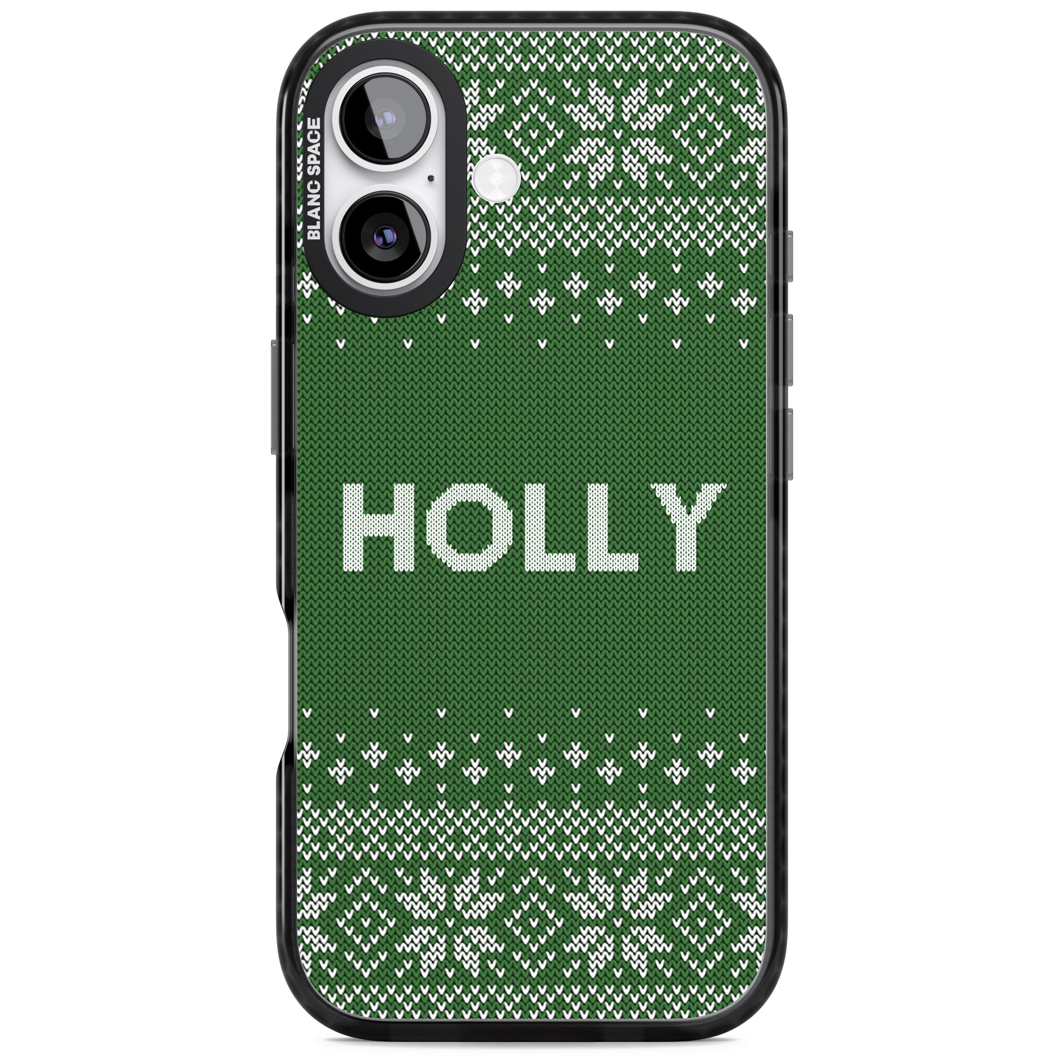 Personalised Green Christmas Knit iPhone 17 Impact Black Phone Case
