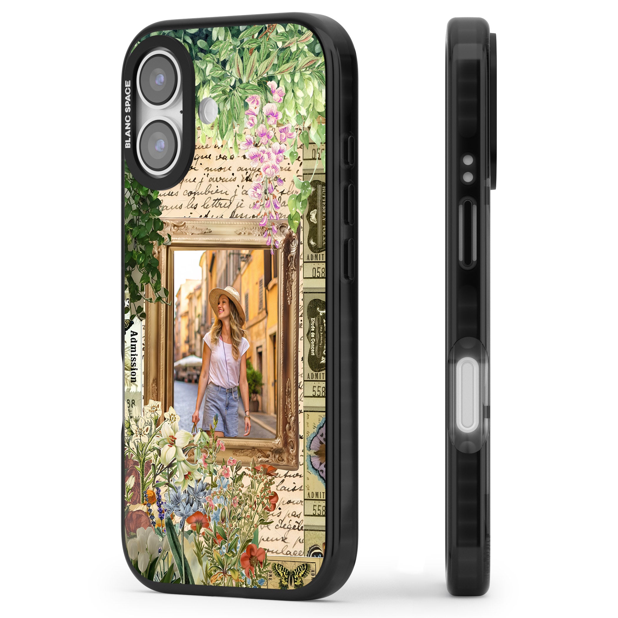 Personalised Tuscan Floral Collage Frame iPhone 17 Impact Black Phone Case Side Profile