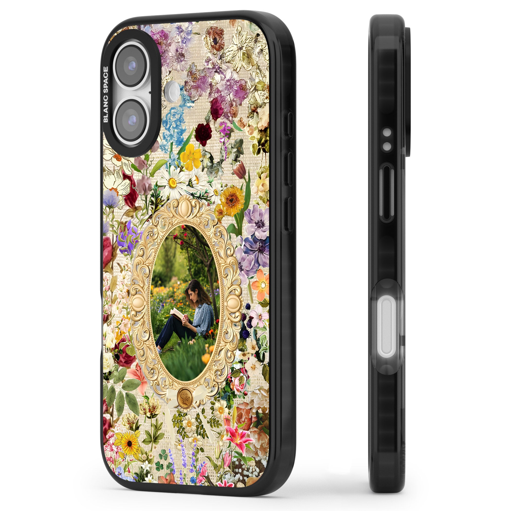Personalised Vintage Wildflower Frame iPhone 17 Impact Black Phone Case Side Profile