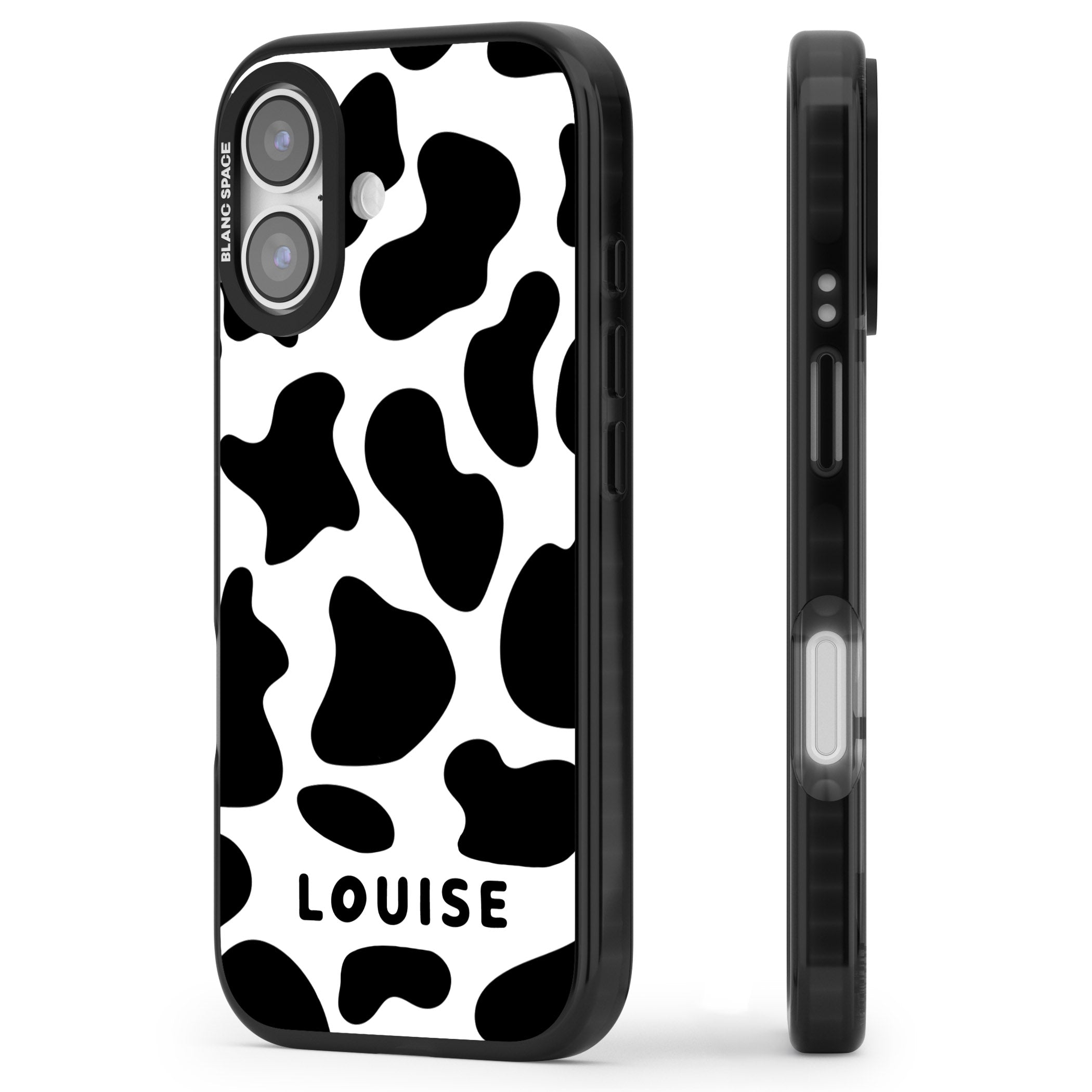 Personalised Cow Print iPhone 17 Impact Black Phone Case Side Profile