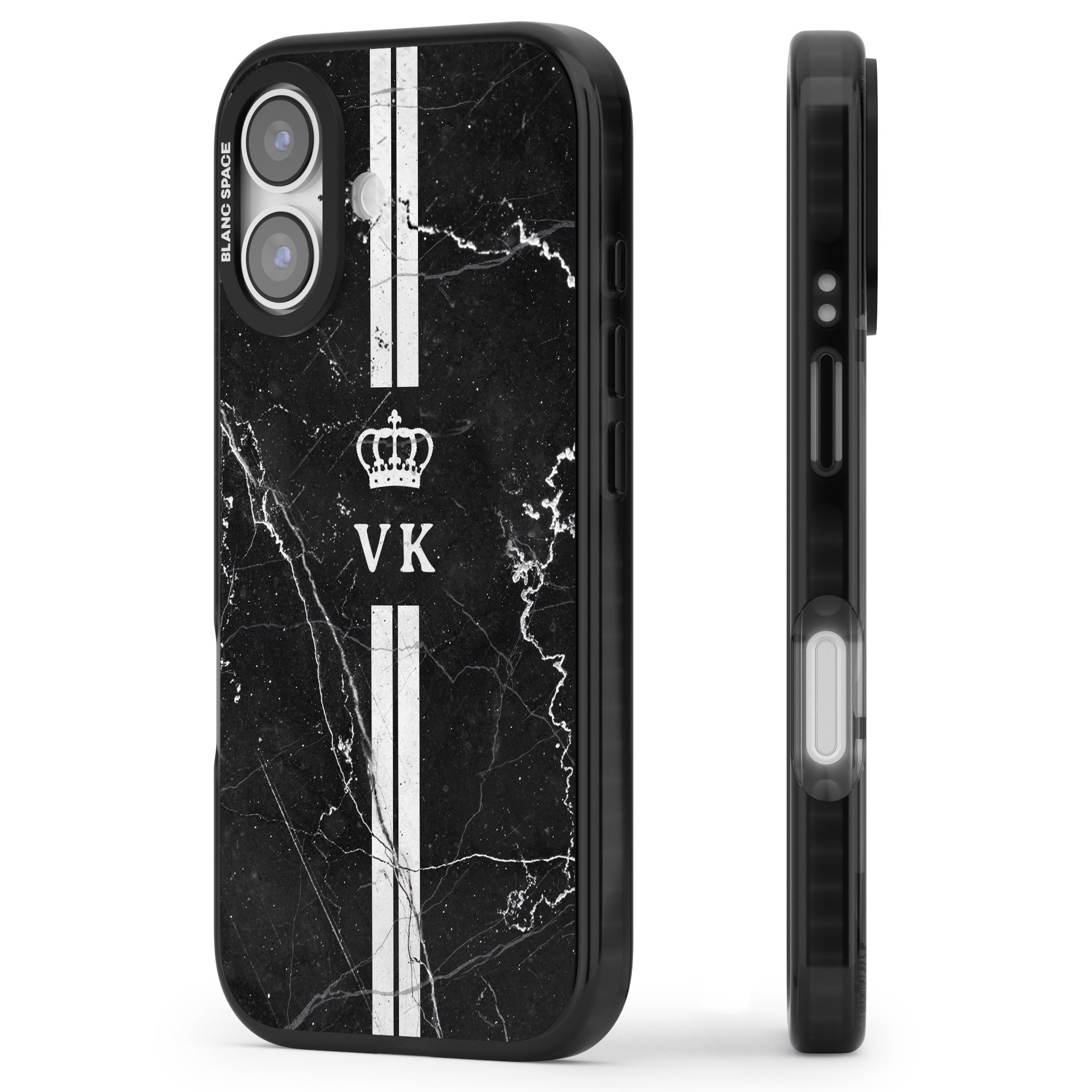 Personalised Black Marble Stripe Initials iPhone 17 Impact Black Phone Case Side Profile