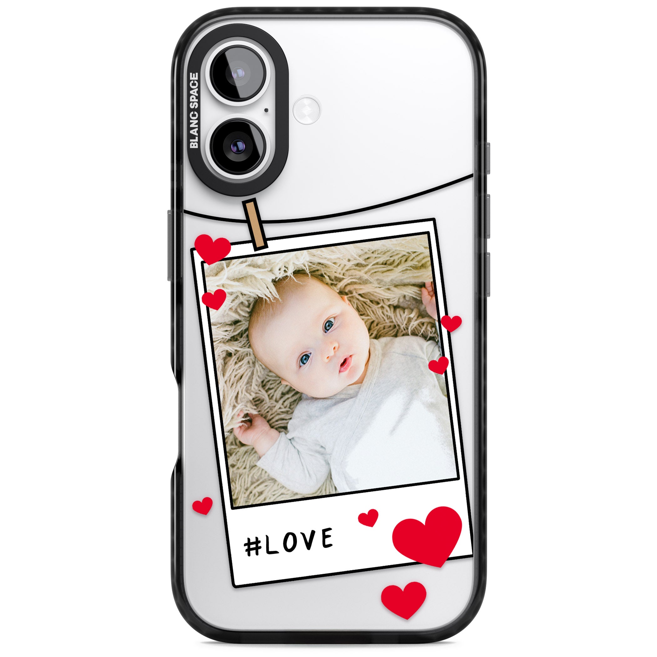 Personalised Paperclip & Hearts Instant Camera Photo iPhone 17 Impact Black Phone Case