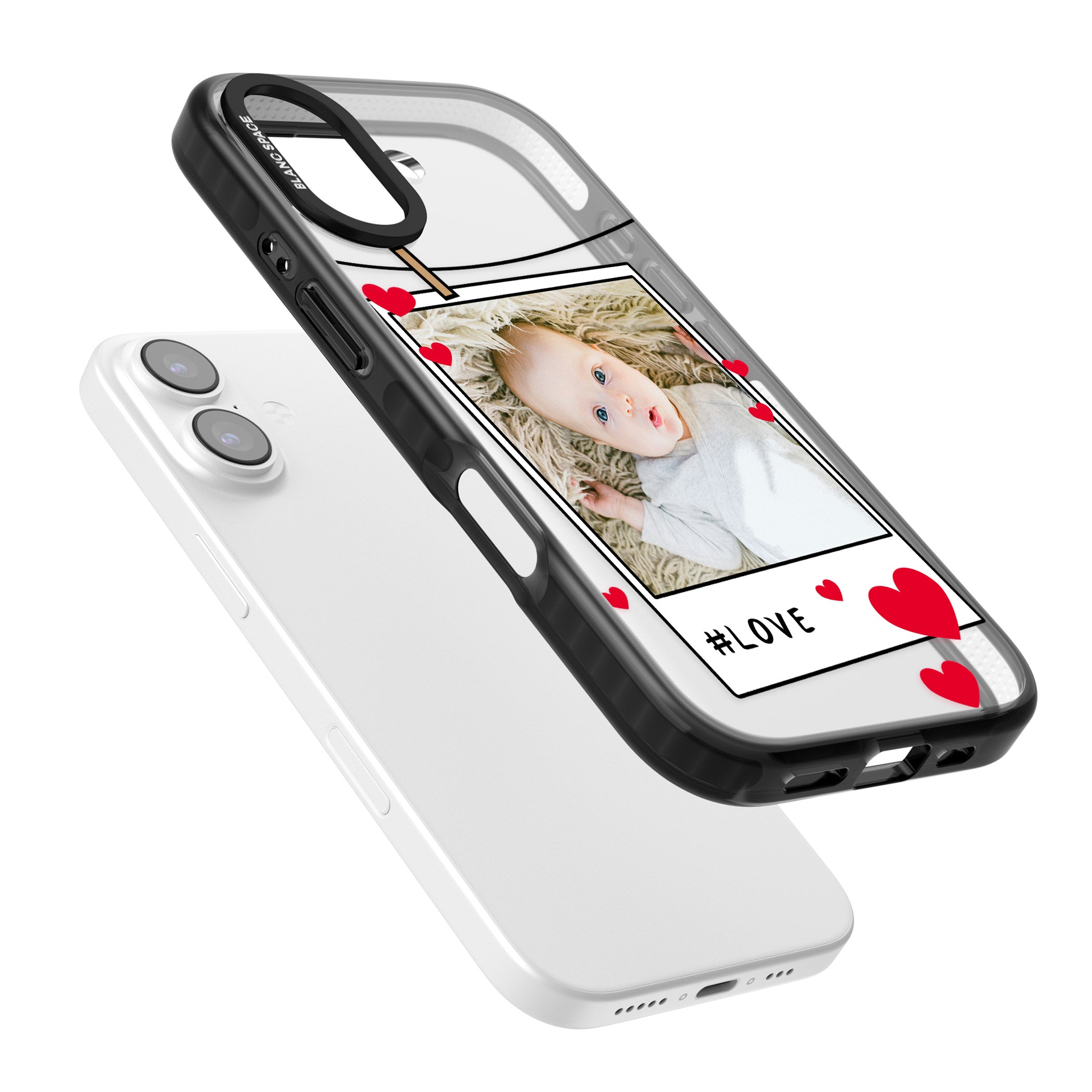 Personalised Paperclip & Hearts Instant Camera Photo iPhone 17 Impact Black Phone Case Colours