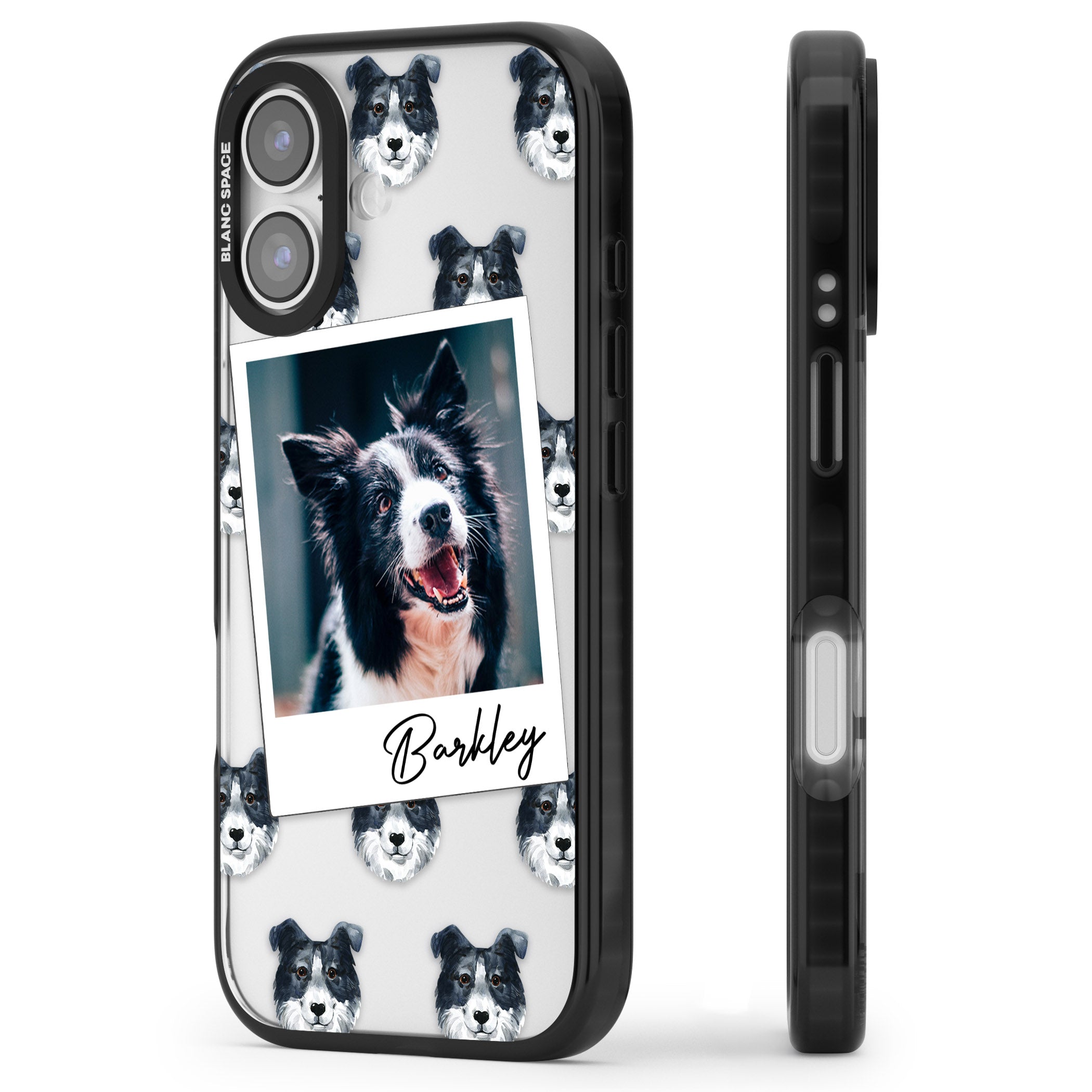Personalised Border Collie Instant Camera Photo iPhone 17 Impact Black Phone Case Side Profile