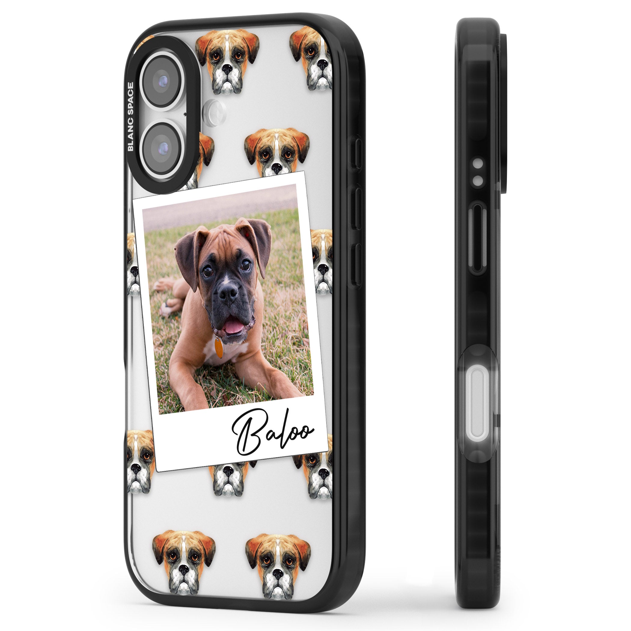 Personalised Boxer Instant Camera Photo iPhone 17 Impact Black Phone Case Side Profile