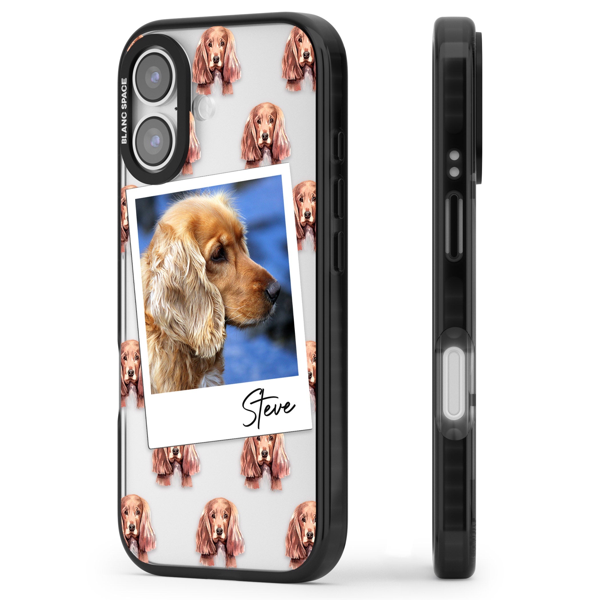 Personalised Cocker Spaniel Instant Camera Photo iPhone 17 Impact Black Phone Case Side Profile