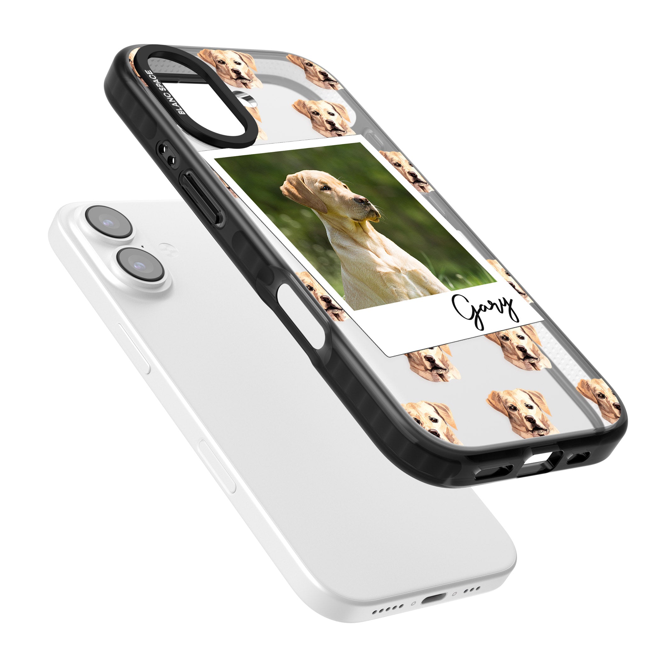 Personalised Tan Black Labrador Instant Camera Photo iPhone 17 Impact Black Phone Case Colours