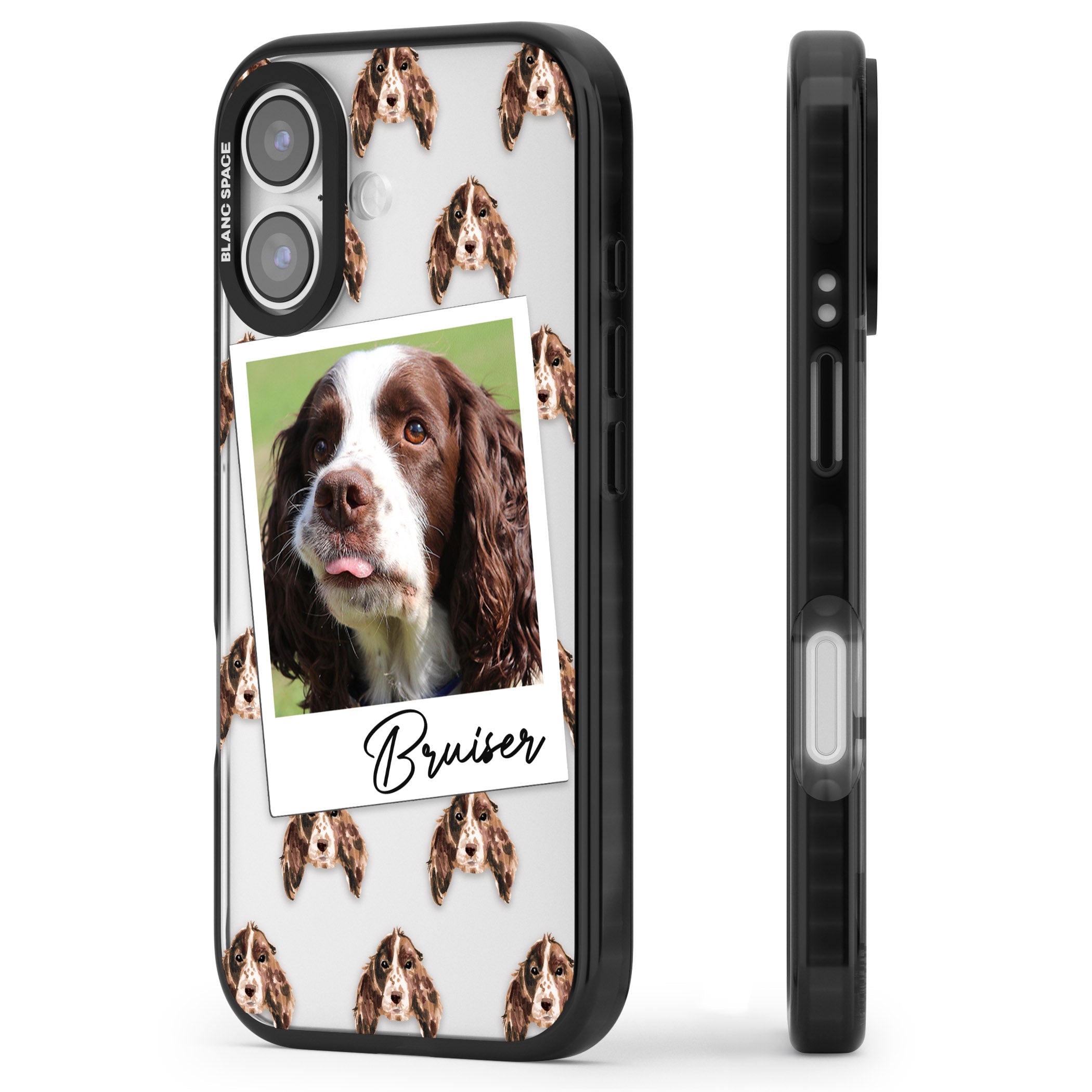 Personalised Springer Spaniel Instant Camera Photo iPhone 17 Impact Black Phone Case Side Profile