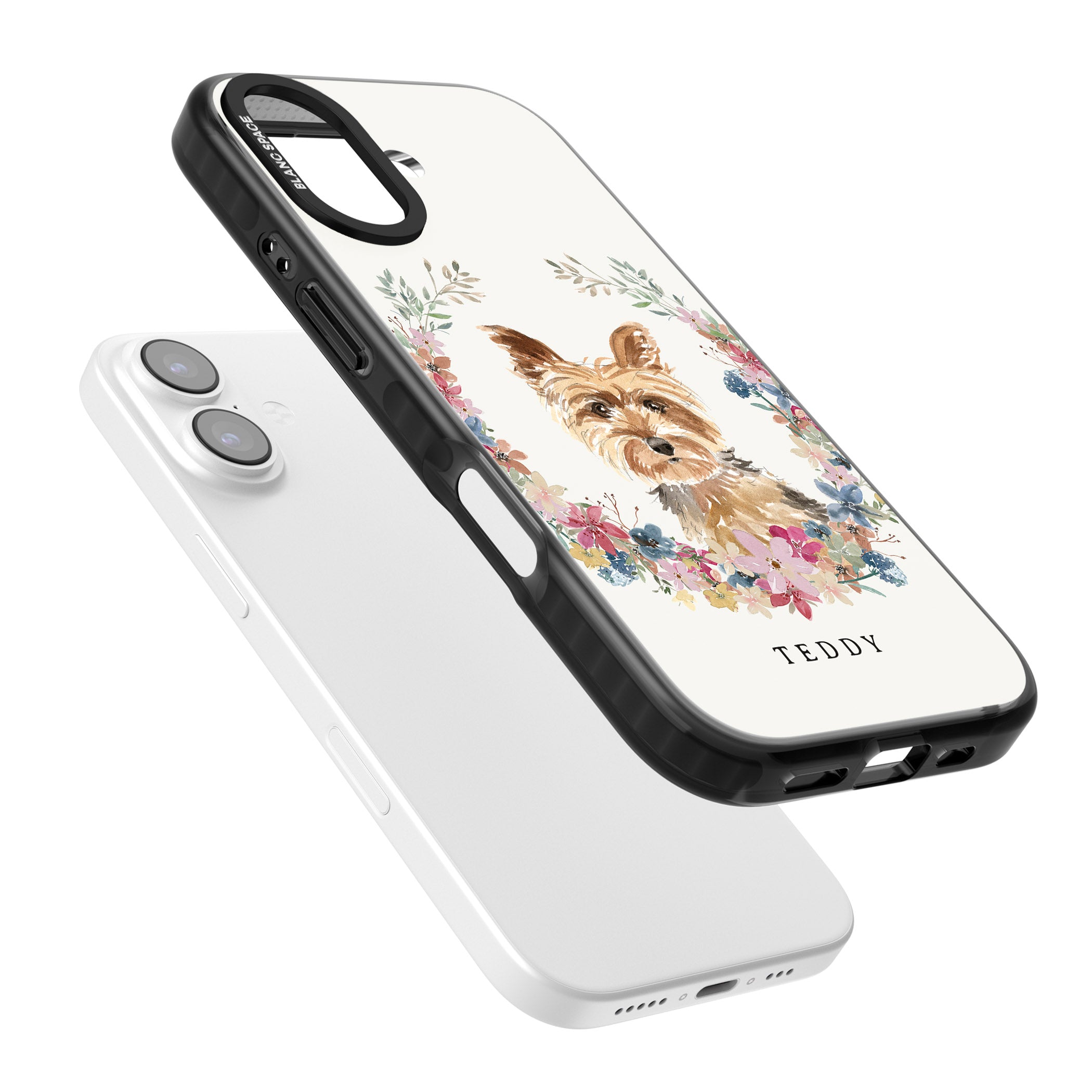 Personalised Yorkshire Terrier Floral Portrait iPhone 17 Impact Black Phone Case Colours