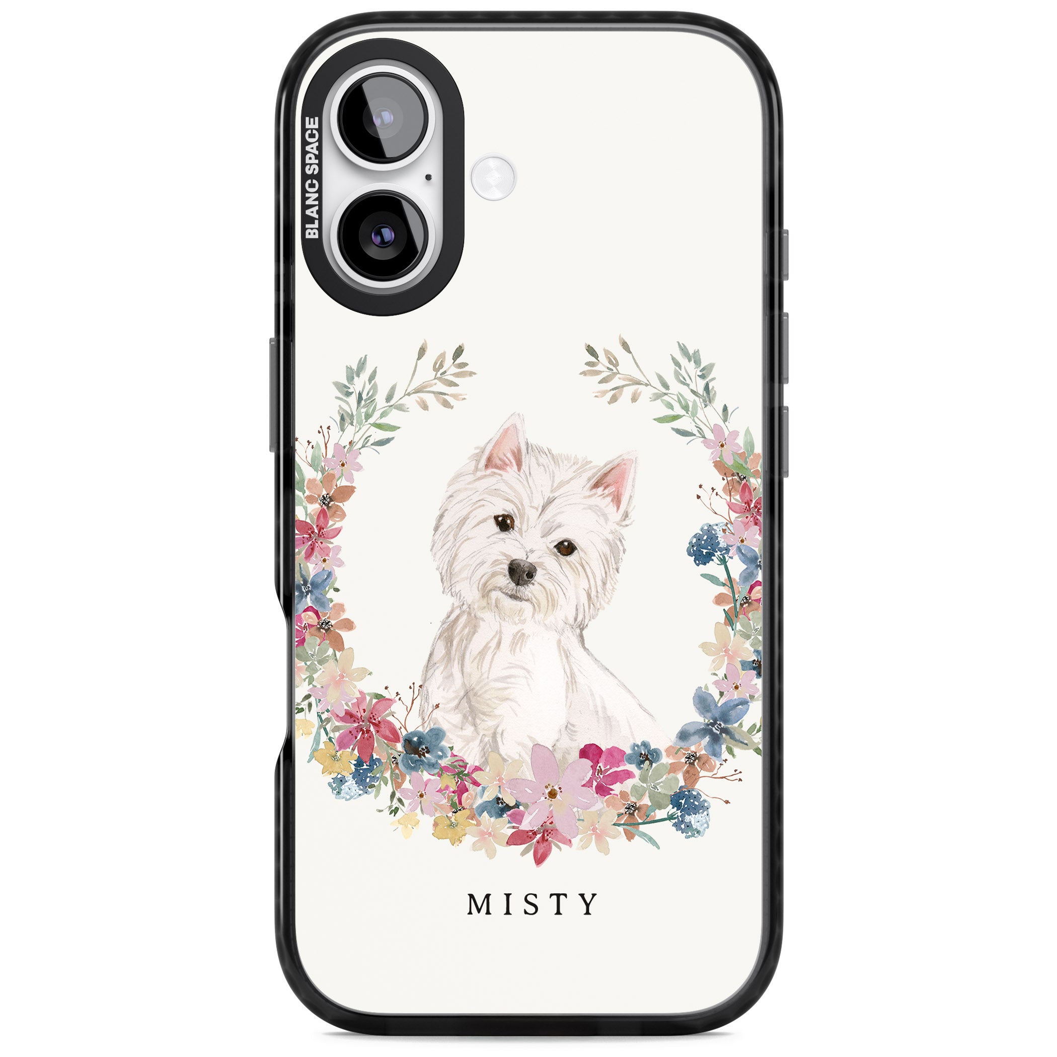 Personalised Westie Floral Portrait iPhone 17 Impact Black Phone Case