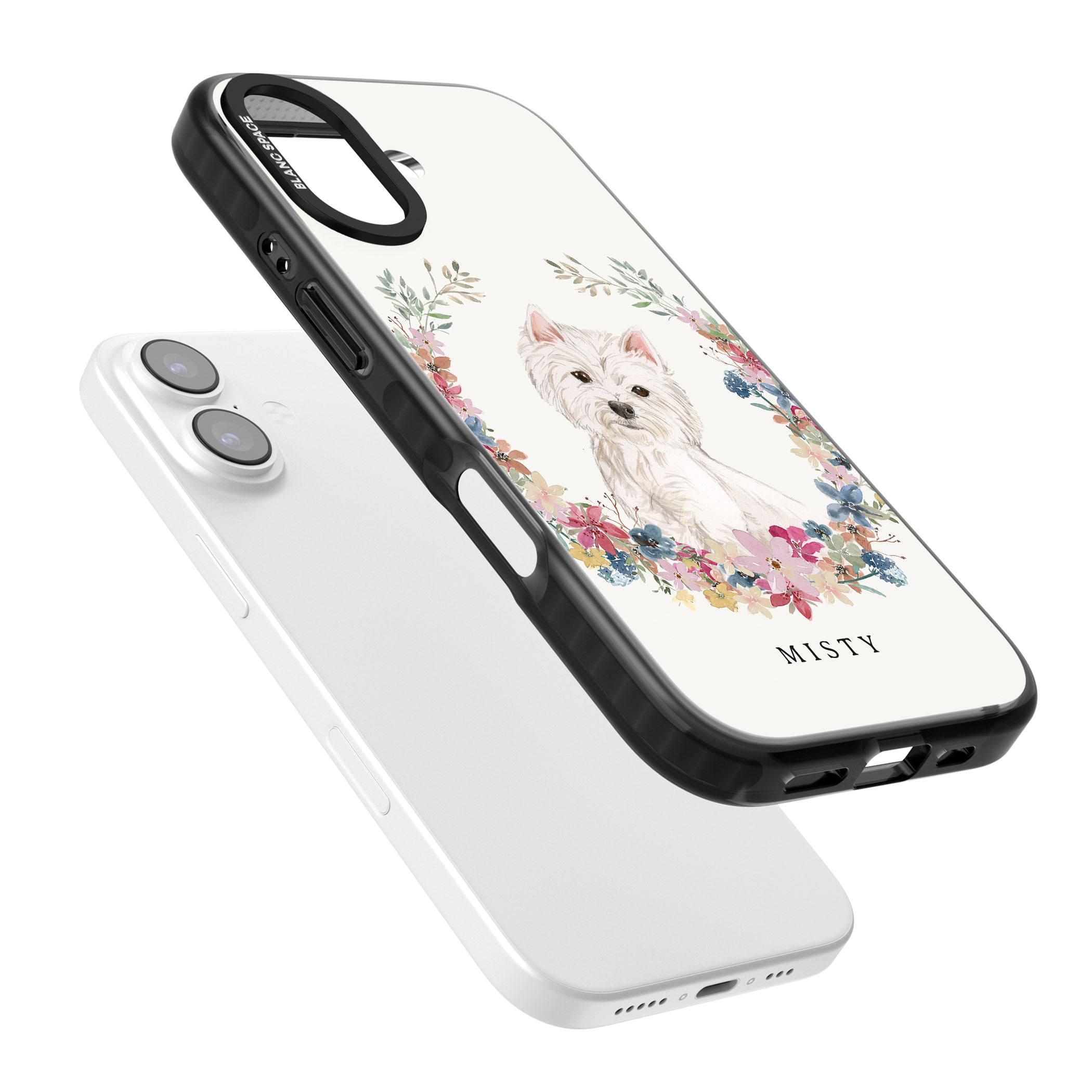 Personalised Westie Floral Portrait iPhone 17 Impact Black Phone Case Colours