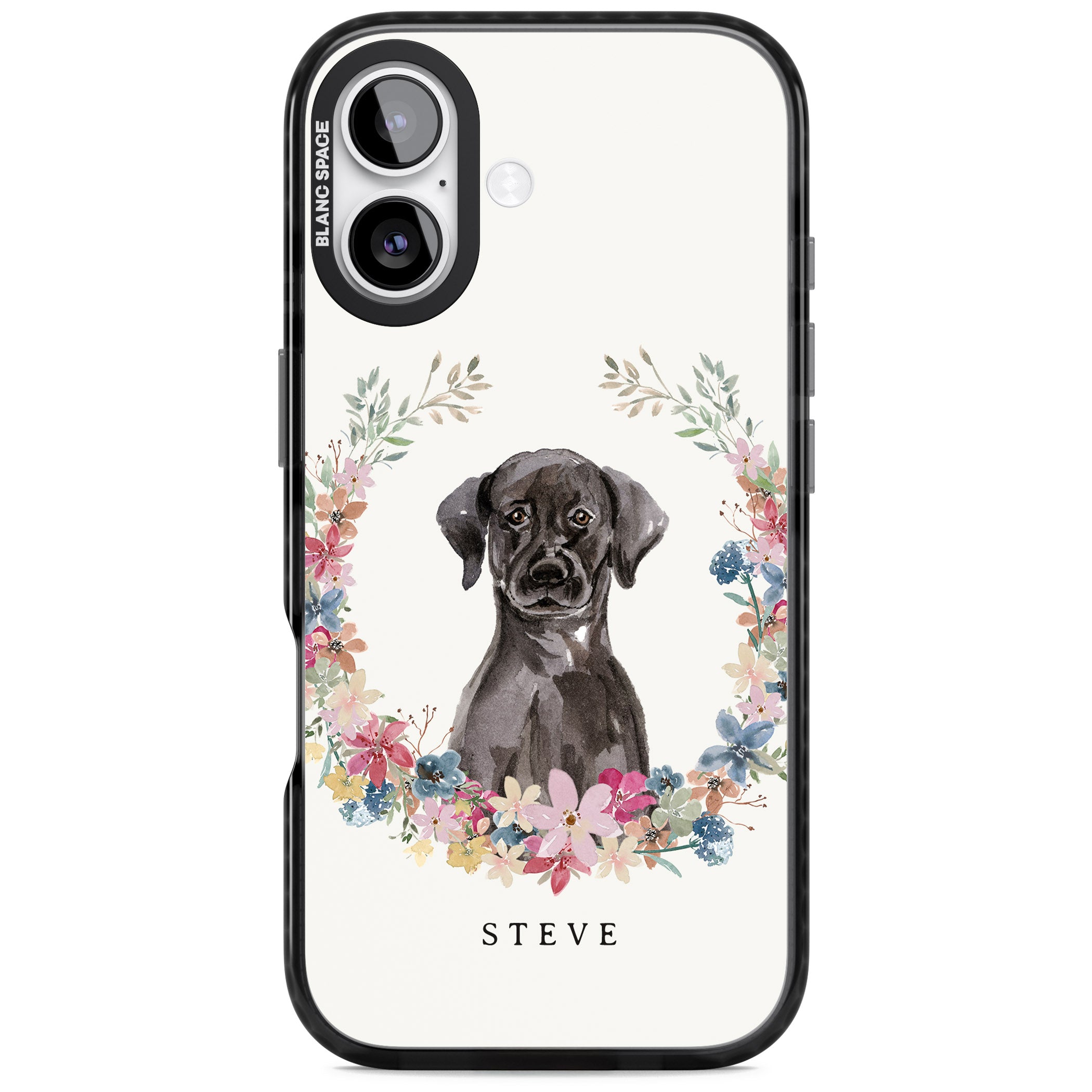 Personalised Black Labrador Floral Portrait iPhone 17 Impact Black Phone Case